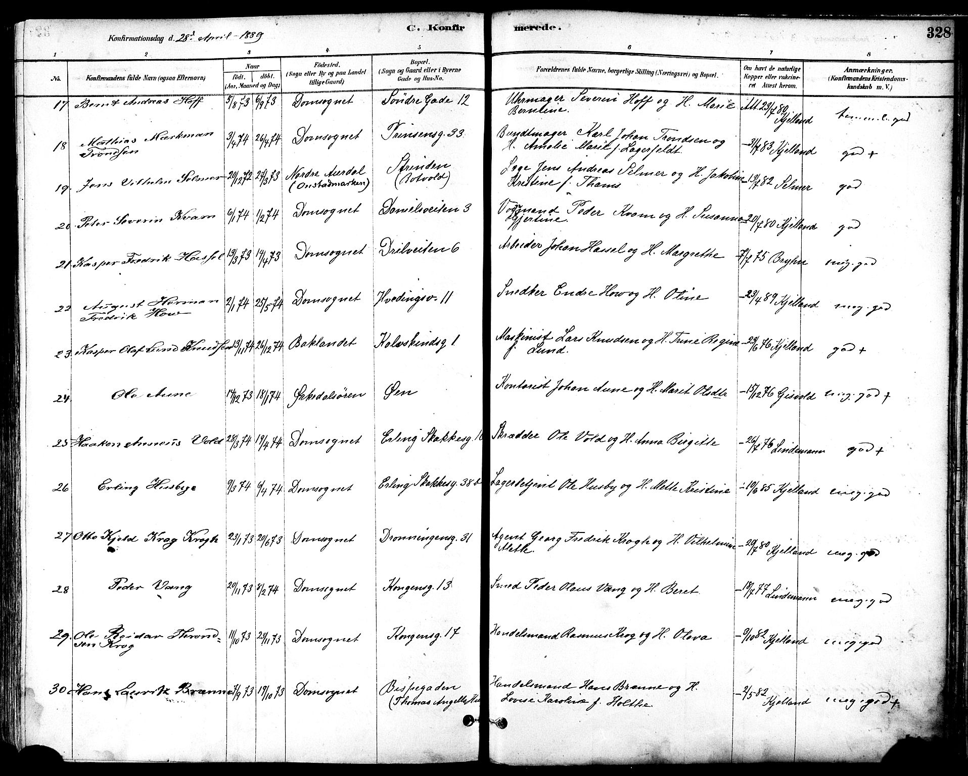 Ministerialprotokoller, klokkerbøker og fødselsregistre - Sør-Trøndelag, SAT/A-1456/601/L0057: Parish register (official) no. 601A25, 1877-1891, p. 328