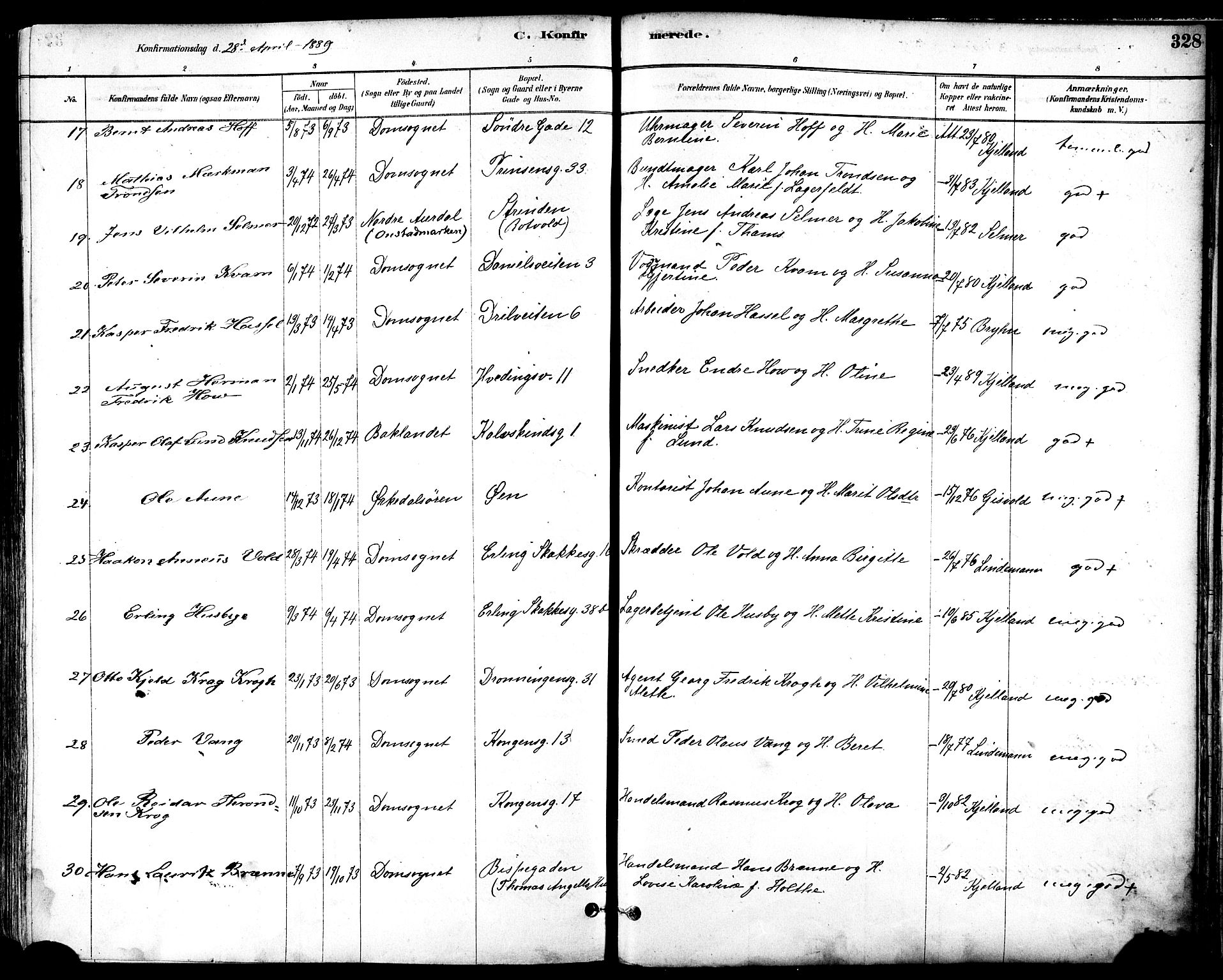 Ministerialprotokoller, klokkerbøker og fødselsregistre - Sør-Trøndelag, AV/SAT-A-1456/601/L0057: Parish register (official) no. 601A25, 1877-1891, p. 328