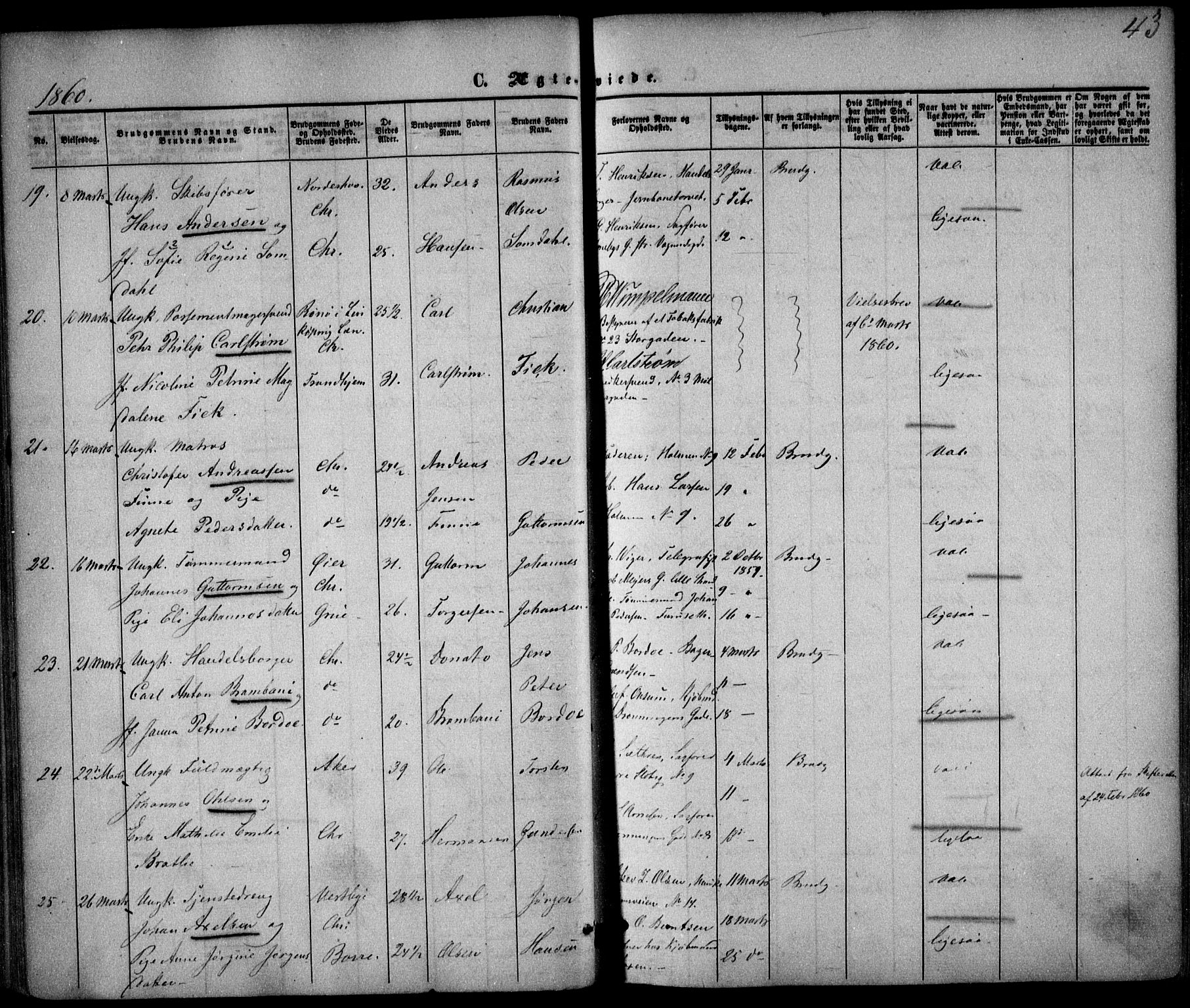 Trefoldighet prestekontor Kirkebøker, AV/SAO-A-10882/F/Fc/L0001: Parish register (official) no. III 1, 1858-1874, p. 43