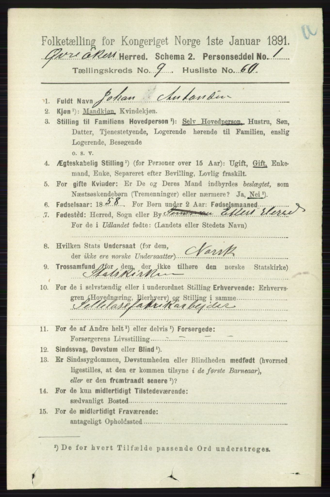 RA, 1891 census for 0624 Øvre Eiker, 1891, p. 3953