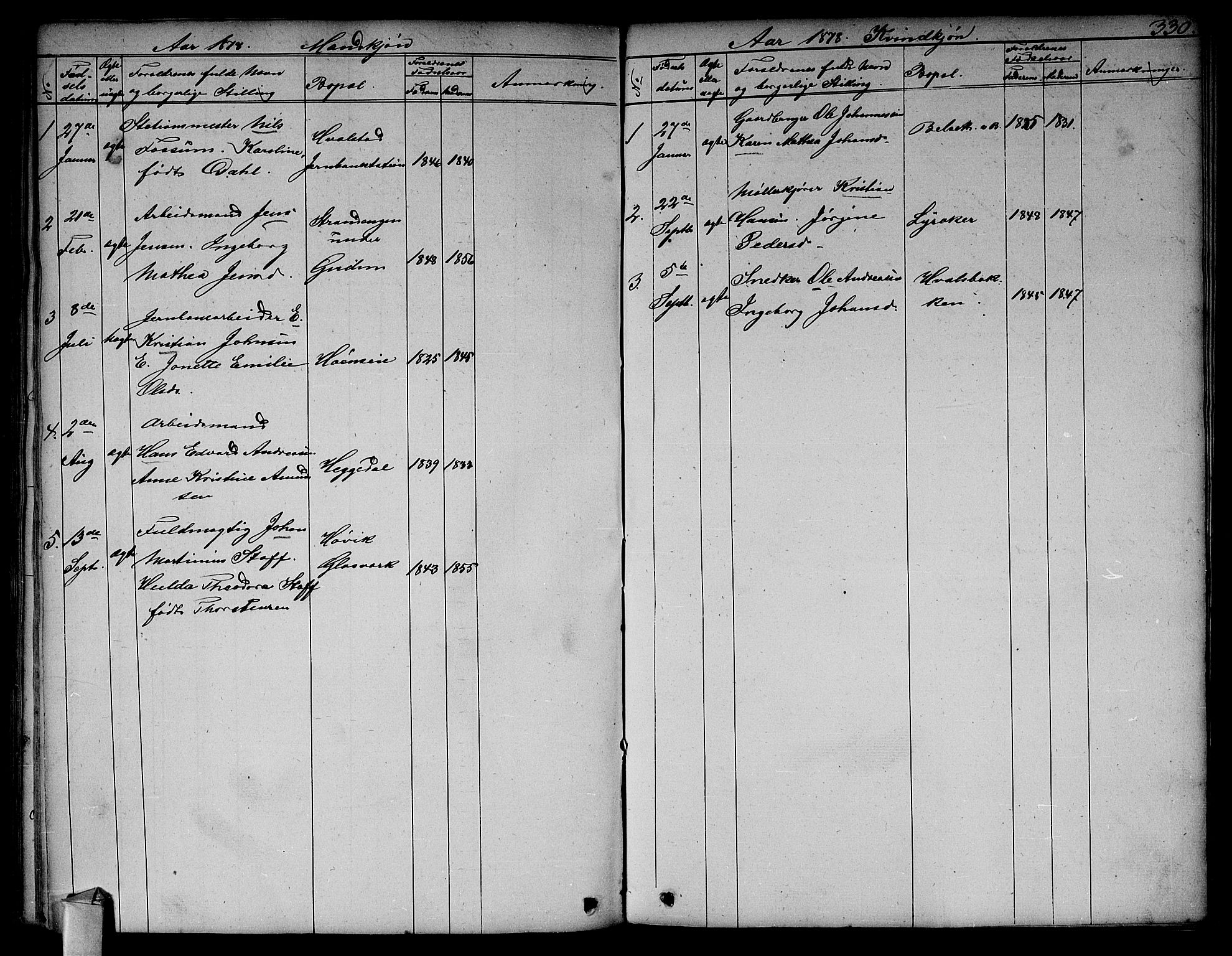 Asker prestekontor Kirkebøker, SAO/A-10256a/F/Fa/L0011: Parish register (official) no. I 11, 1825-1878, p. 330