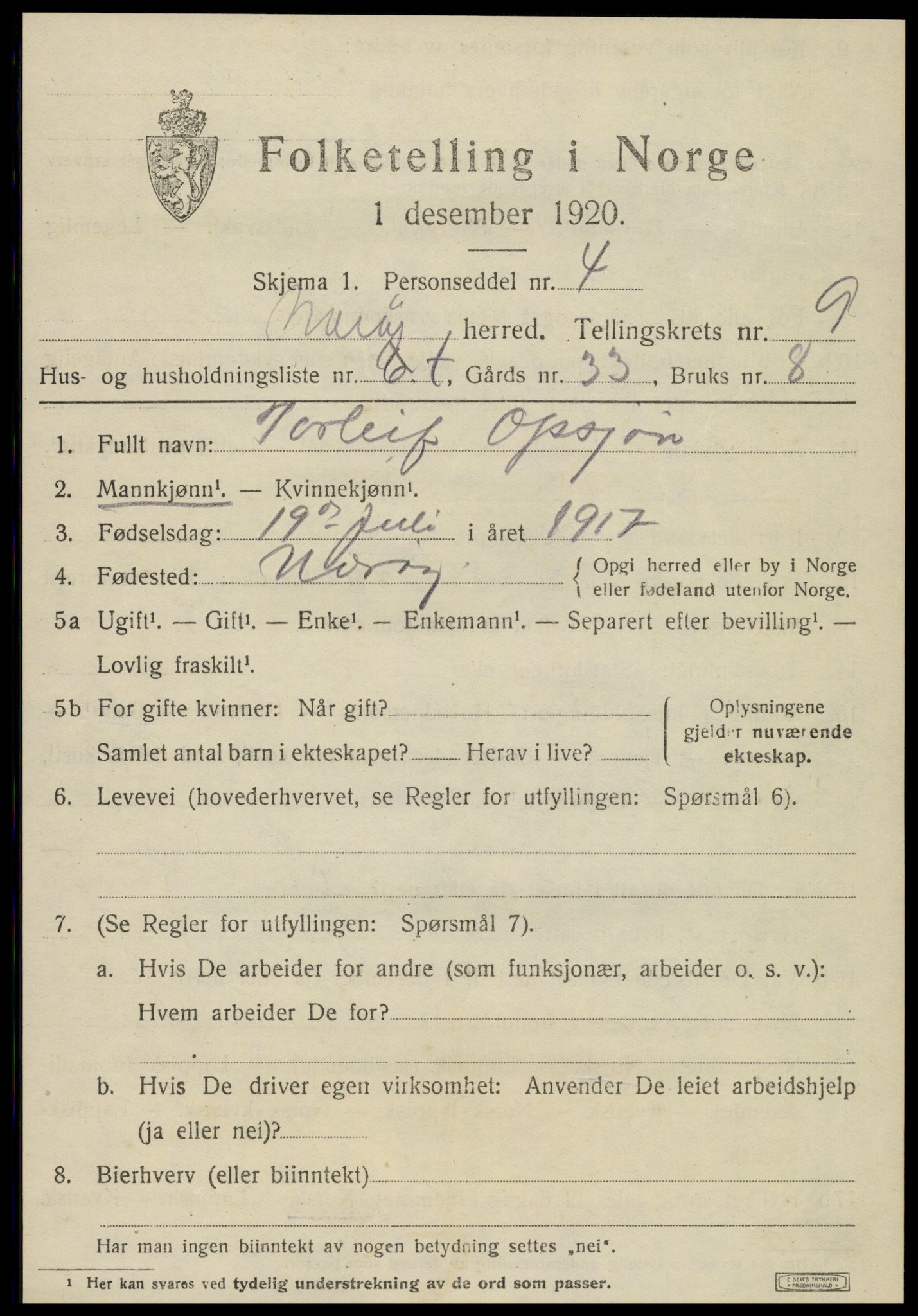 SAT, 1920 census for Nærøy, 1920, p. 4739