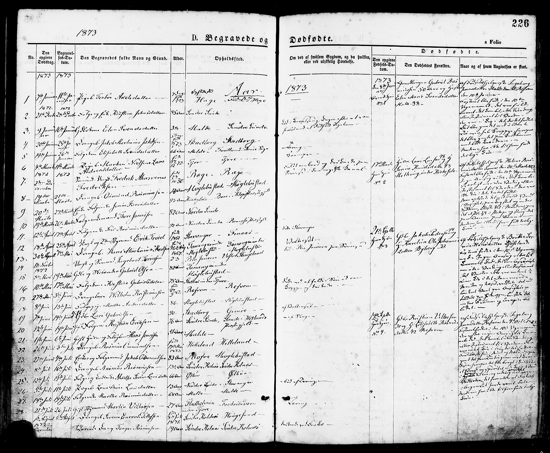 Håland sokneprestkontor, SAST/A-101802/001/30BA/L0009: Parish register (official) no. A 8, 1871-1882, p. 226