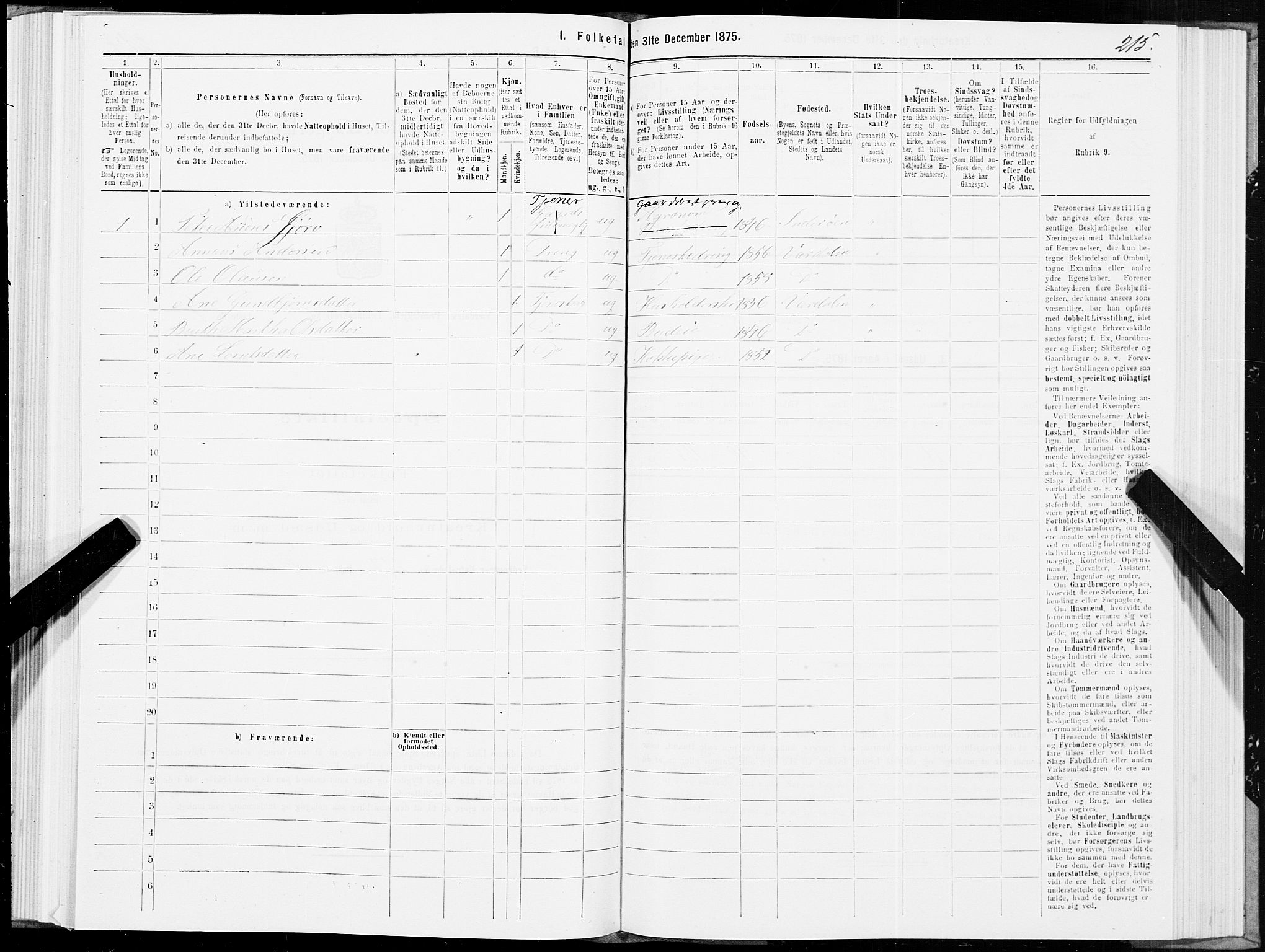 SAT, 1875 census for 1721P Verdal, 1875, p. 5215