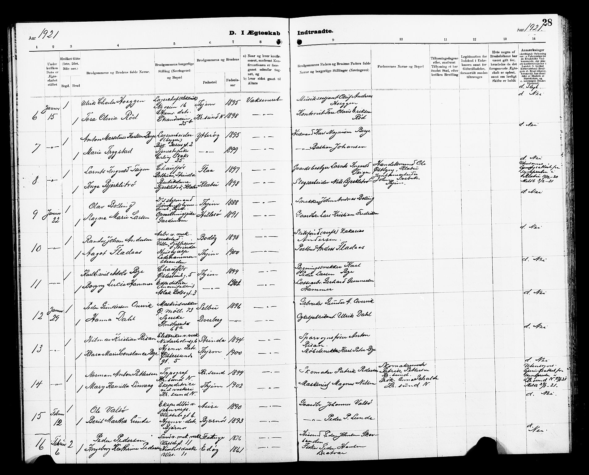 Ministerialprotokoller, klokkerbøker og fødselsregistre - Sør-Trøndelag, SAT/A-1456/605/L0257: Parish register (copy) no. 605C04, 1916-1922, p. 28