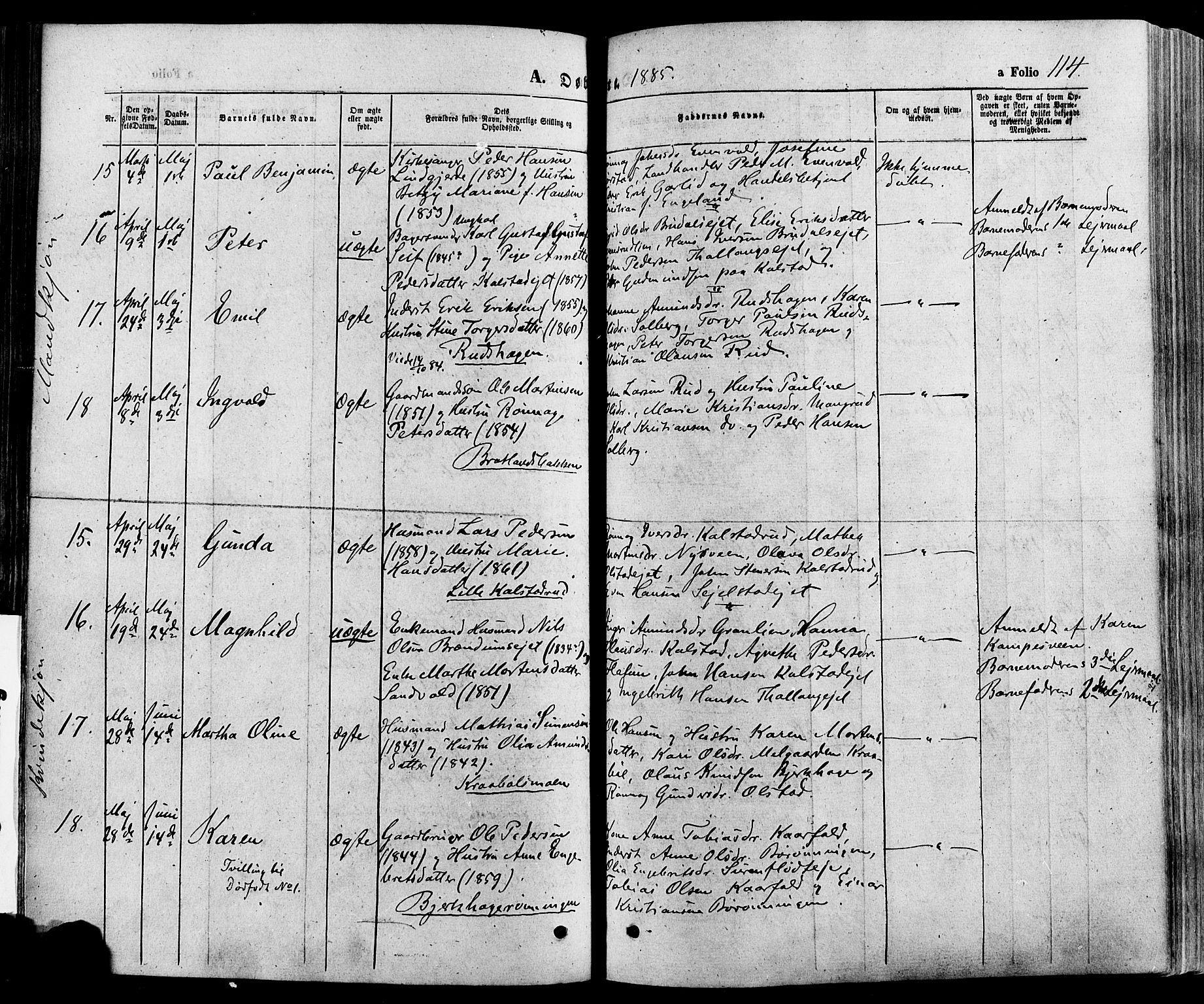 Gausdal prestekontor, AV/SAH-PREST-090/H/Ha/Haa/L0010: Parish register (official) no. 10, 1867-1886, p. 114