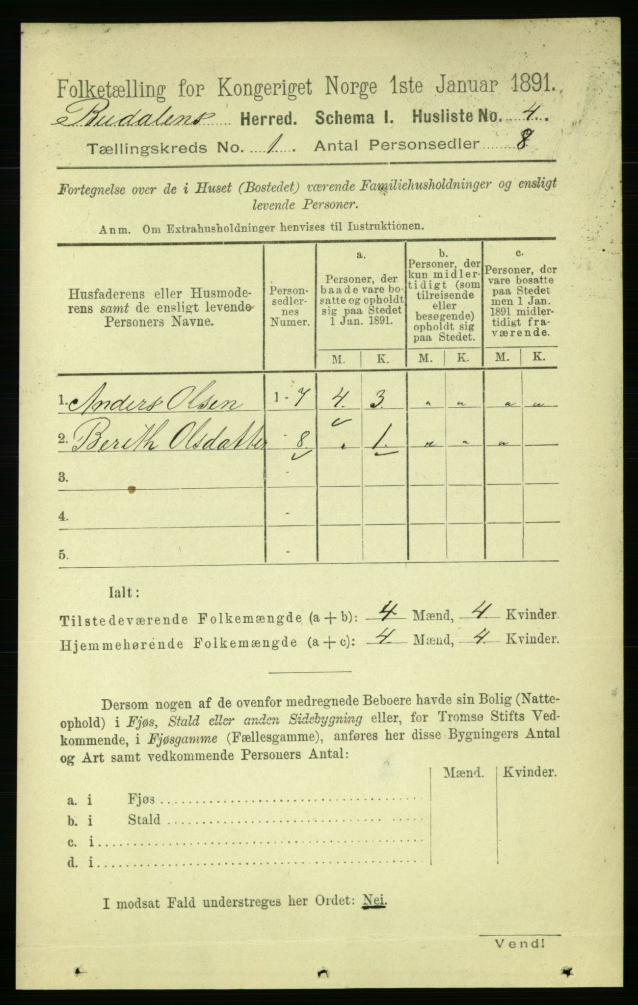 RA, 1891 census for 1647 Budal, 1891, p. 16