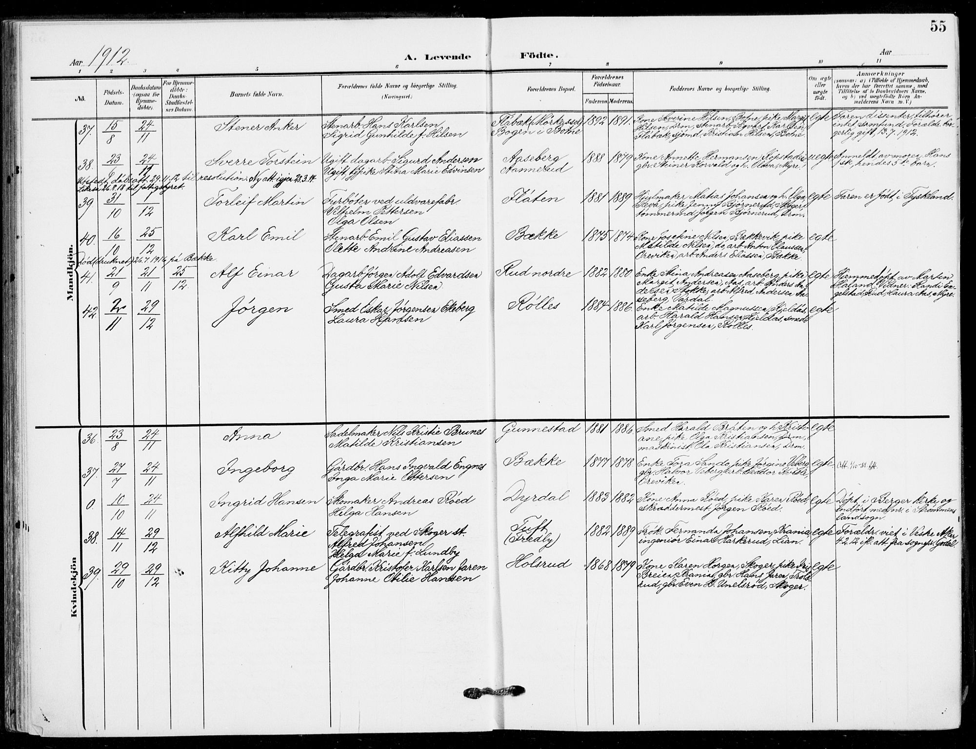 Sande Kirkebøker, AV/SAKO-A-53/F/Fa/L0008: Parish register (official) no. 8, 1904-1921, p. 55