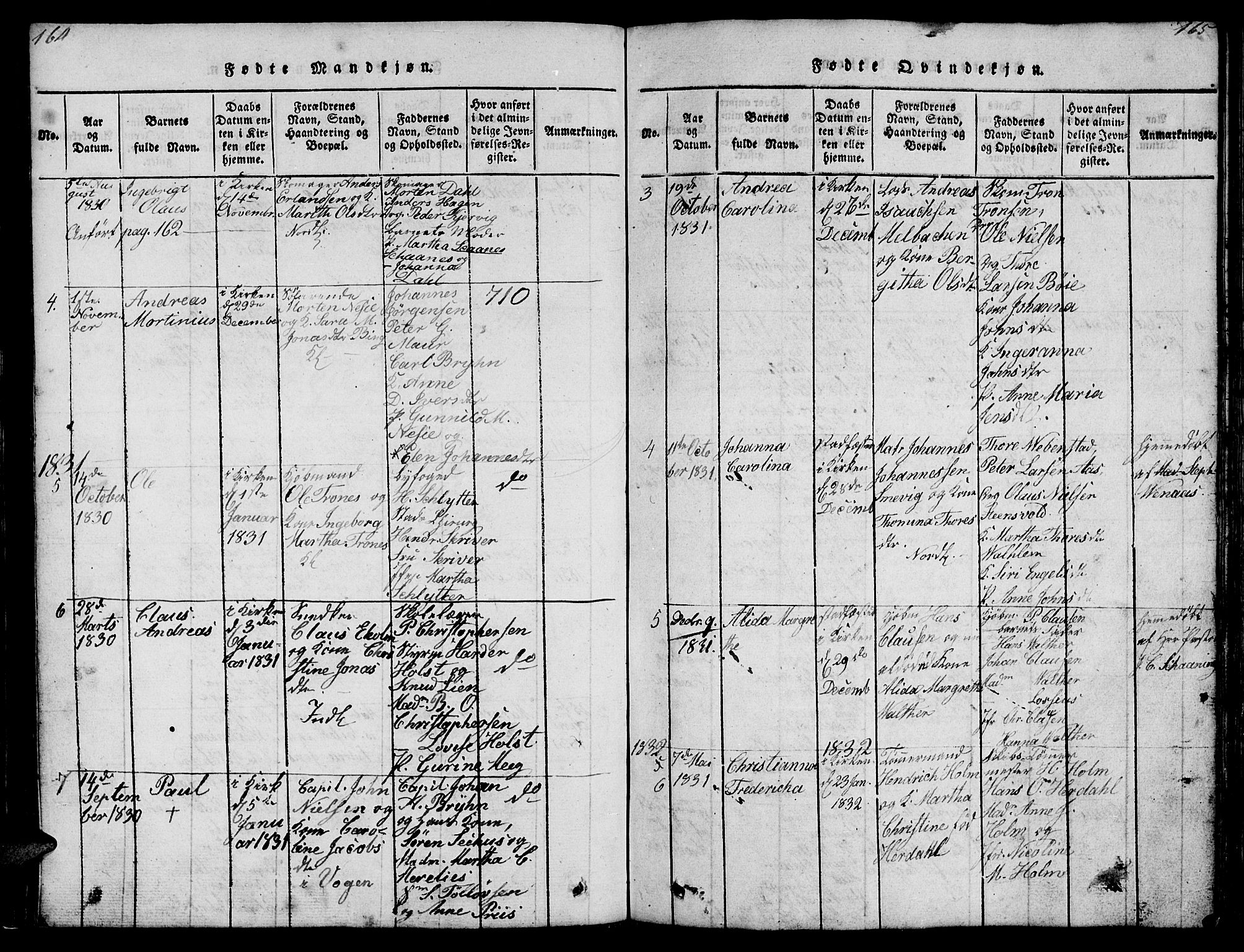 Ministerialprotokoller, klokkerbøker og fødselsregistre - Møre og Romsdal, SAT/A-1454/572/L0856: Parish register (copy) no. 572C01, 1819-1832, p. 164-165
