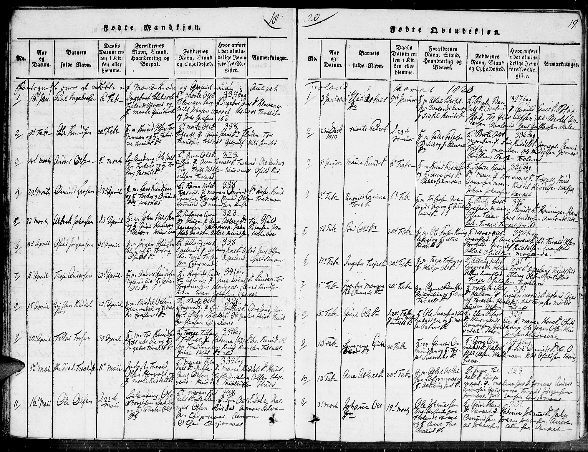 Fjære sokneprestkontor, AV/SAK-1111-0011/F/Fa/L0001: Parish register (official) no. A 1 /2, 1816-1826, p. 19