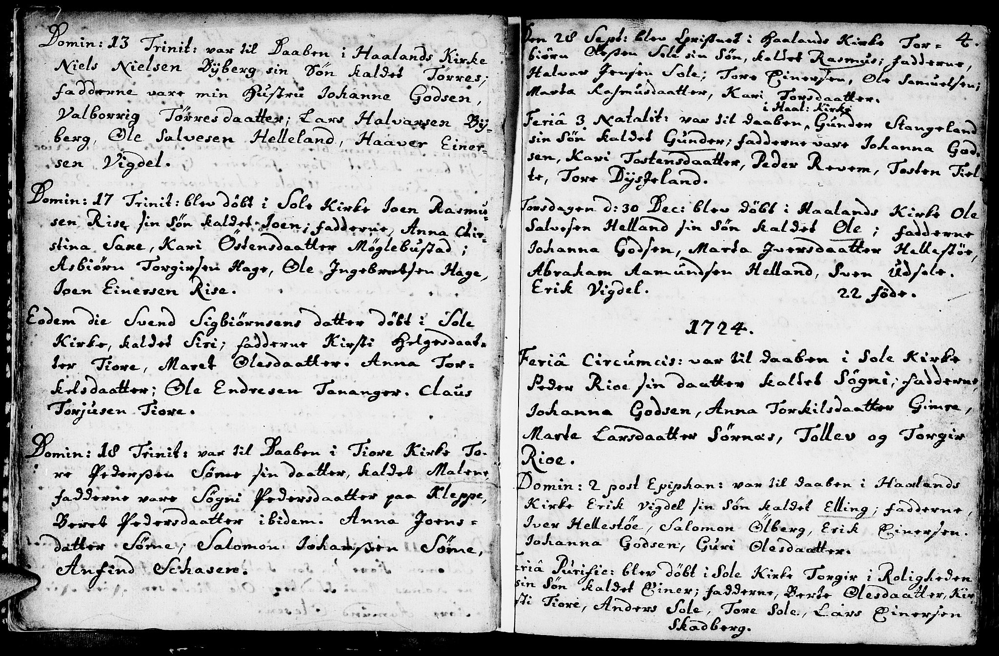 Håland sokneprestkontor, SAST/A-101802/001/30BA/L0002: Parish register (official) no. A 2, 1722-1794, p. 4