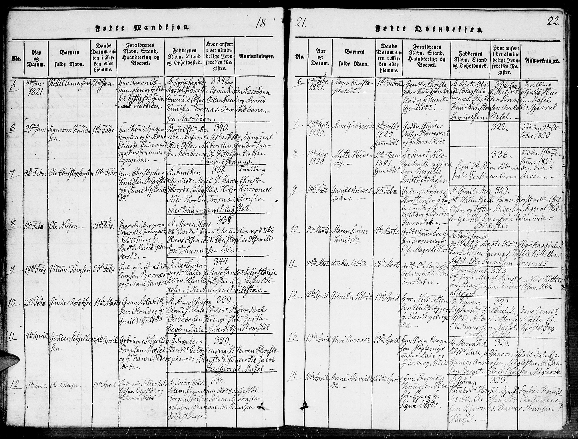 Fjære sokneprestkontor, SAK/1111-0011/F/Fa/L0001: Parish register (official) no. A 1 /2, 1816-1826, p. 22