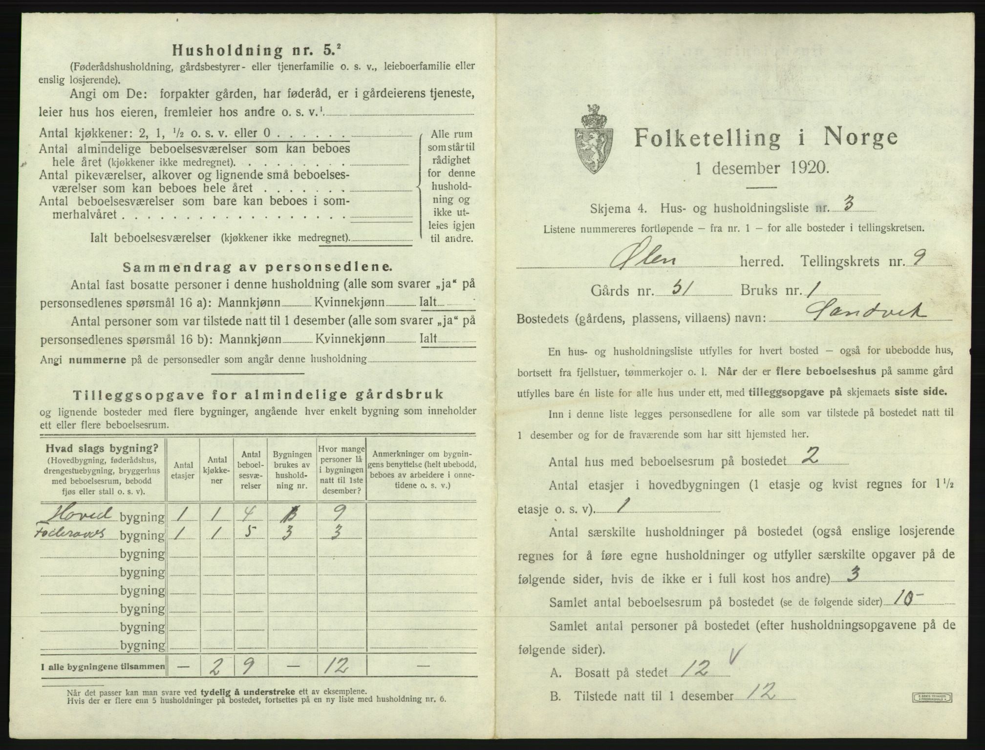 SAB, 1920 census for Ølen, 1920, p. 673