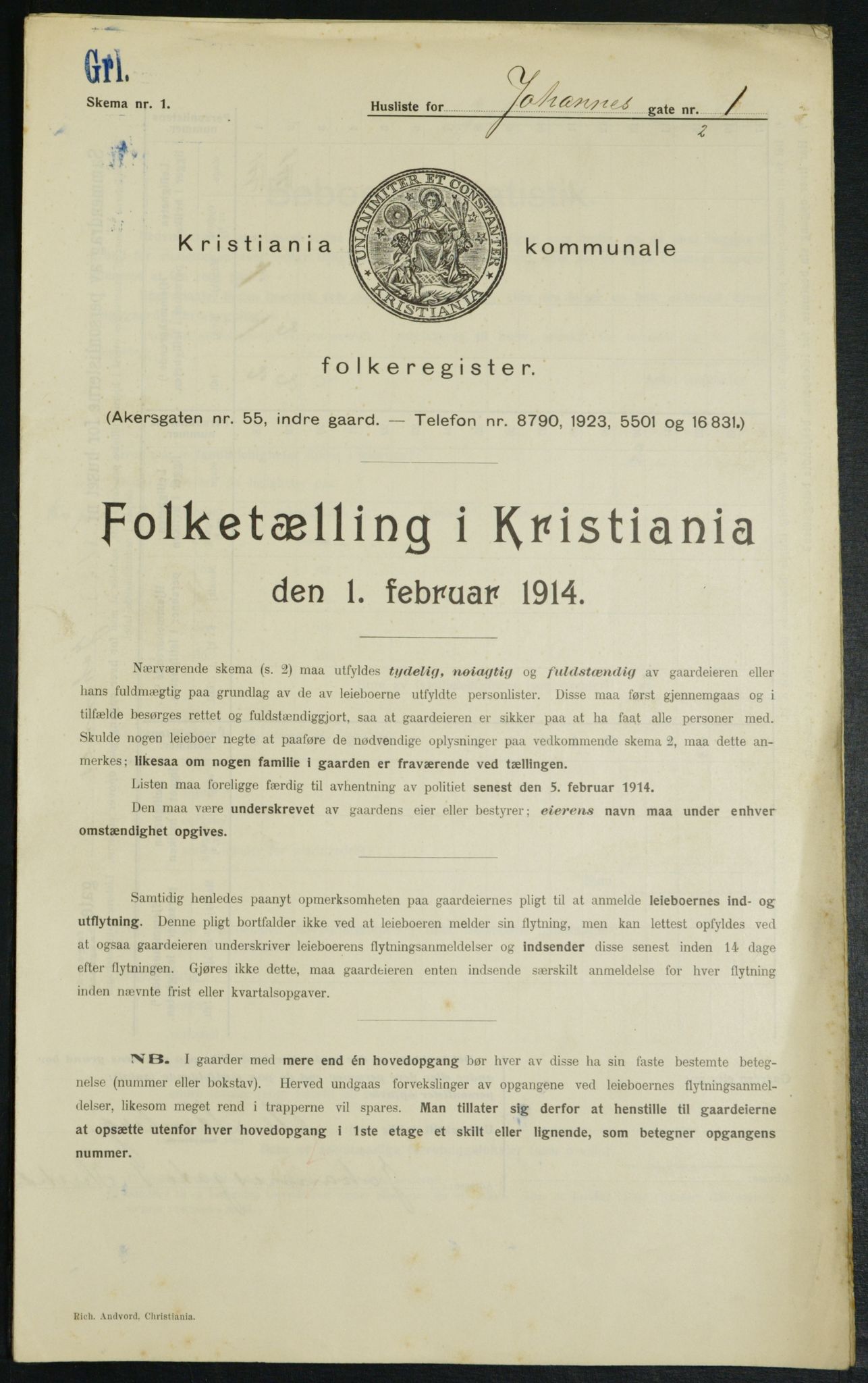 OBA, Municipal Census 1914 for Kristiania, 1914, p. 47158