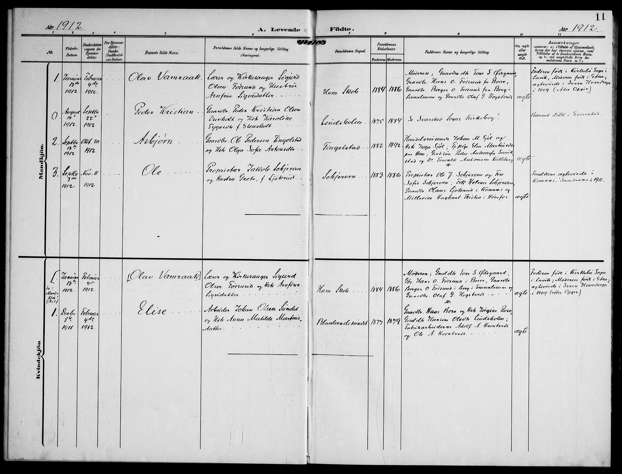 Lardal kirkebøker, AV/SAKO-A-350/F/Fc/L0002: Parish register (official) no. III 2, 1907-1921, p. 11