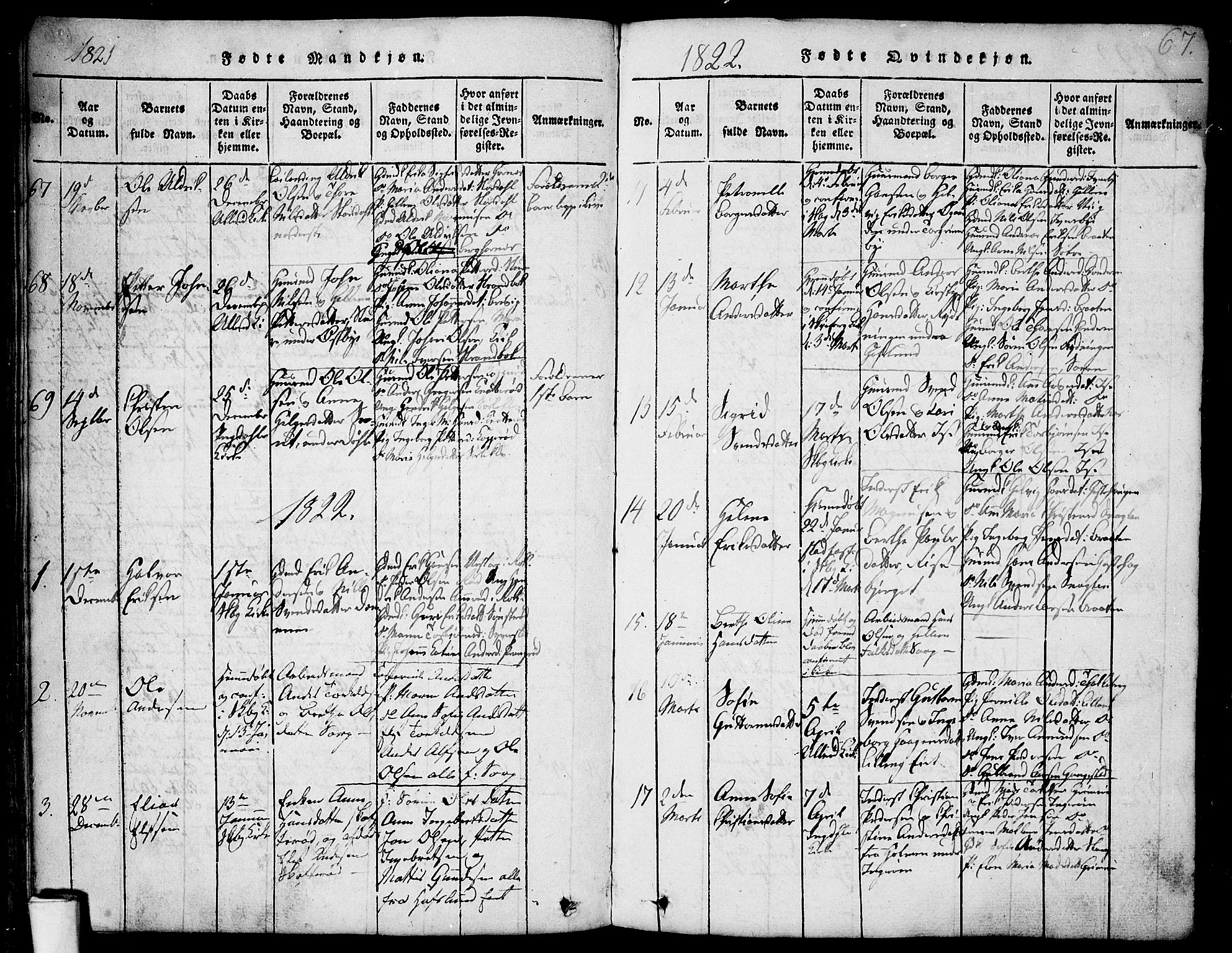 Skjeberg prestekontor Kirkebøker, AV/SAO-A-10923/F/Fa/L0004: Parish register (official) no. I 4, 1815-1830, p. 67