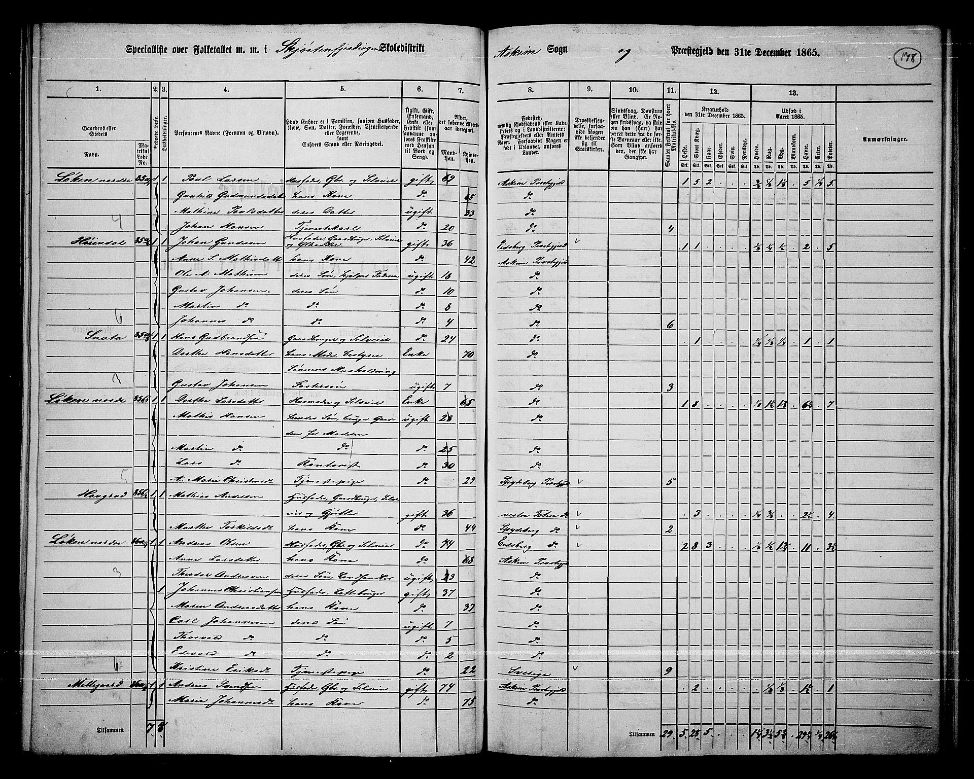 RA, 1865 census for Askim, 1865, p. 38