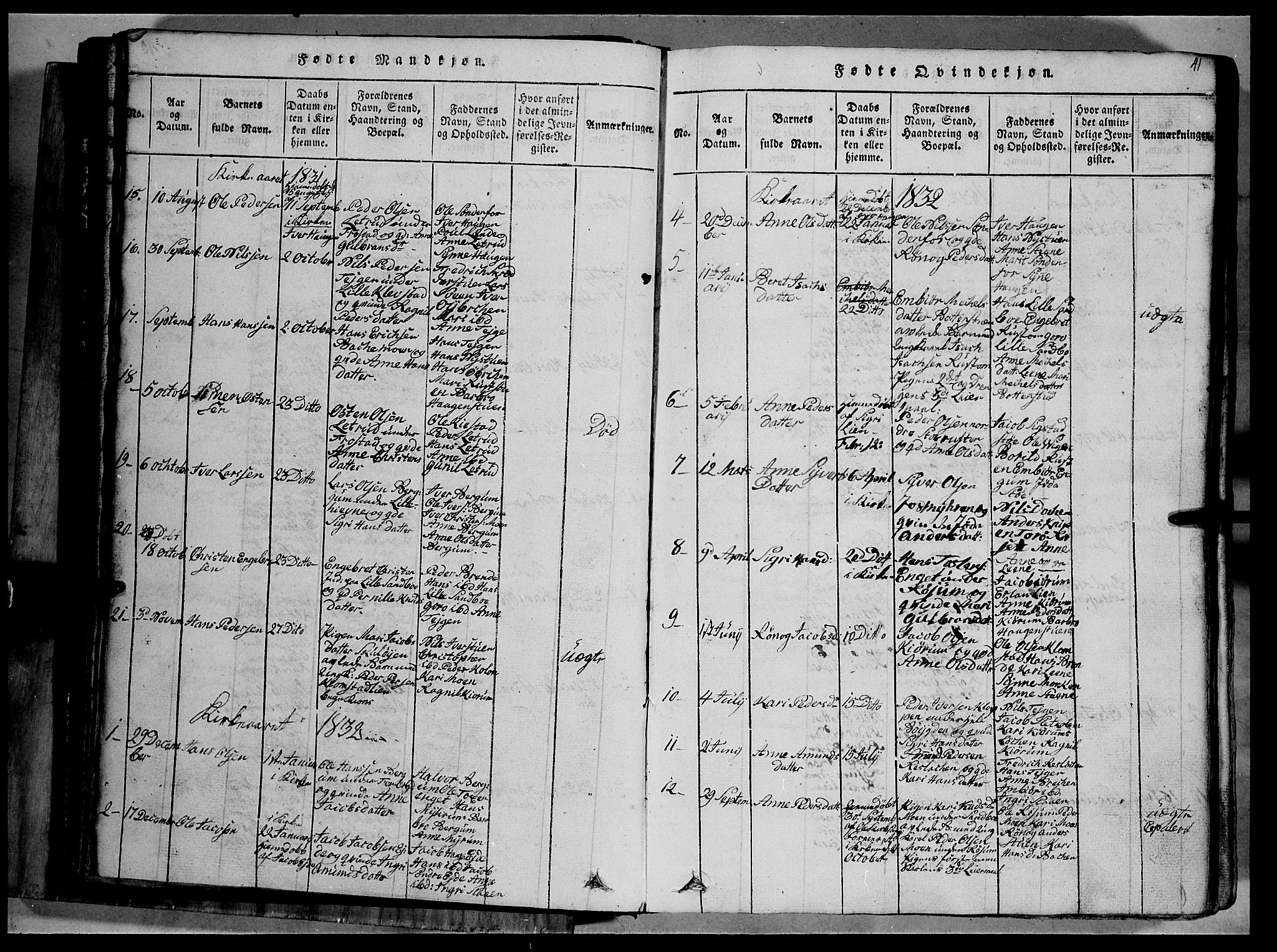 Fron prestekontor, SAH/PREST-078/H/Ha/Hab/L0002: Parish register (copy) no. 2, 1816-1850, p. 41