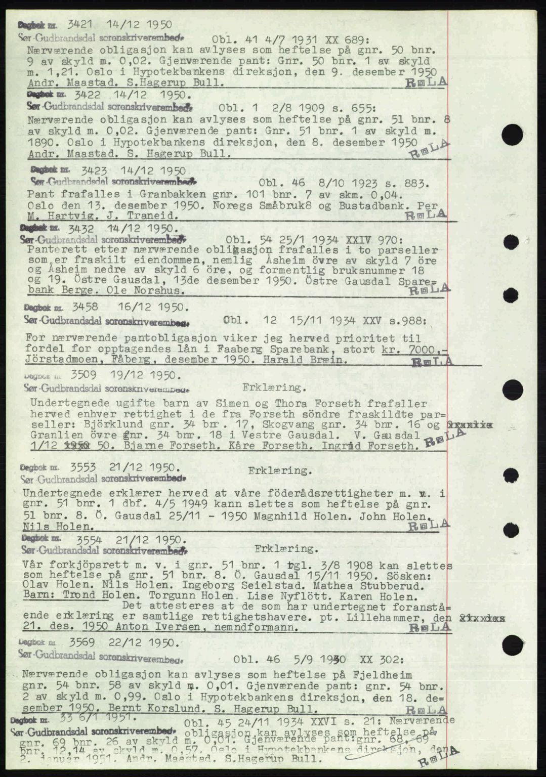 Sør-Gudbrandsdal tingrett, SAH/TING-004/H/Hb/Hbf/L0004: Mortgage book no. C5b, 1945-1951, Diary no: : 3421/1950