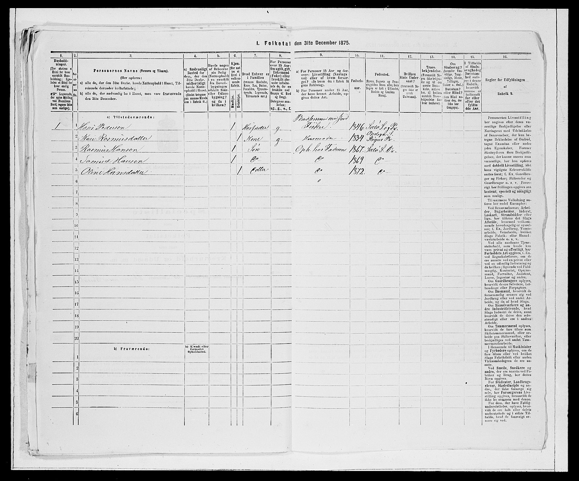 SAB, 1875 Census for 1441P Selje, 1875, p. 1078