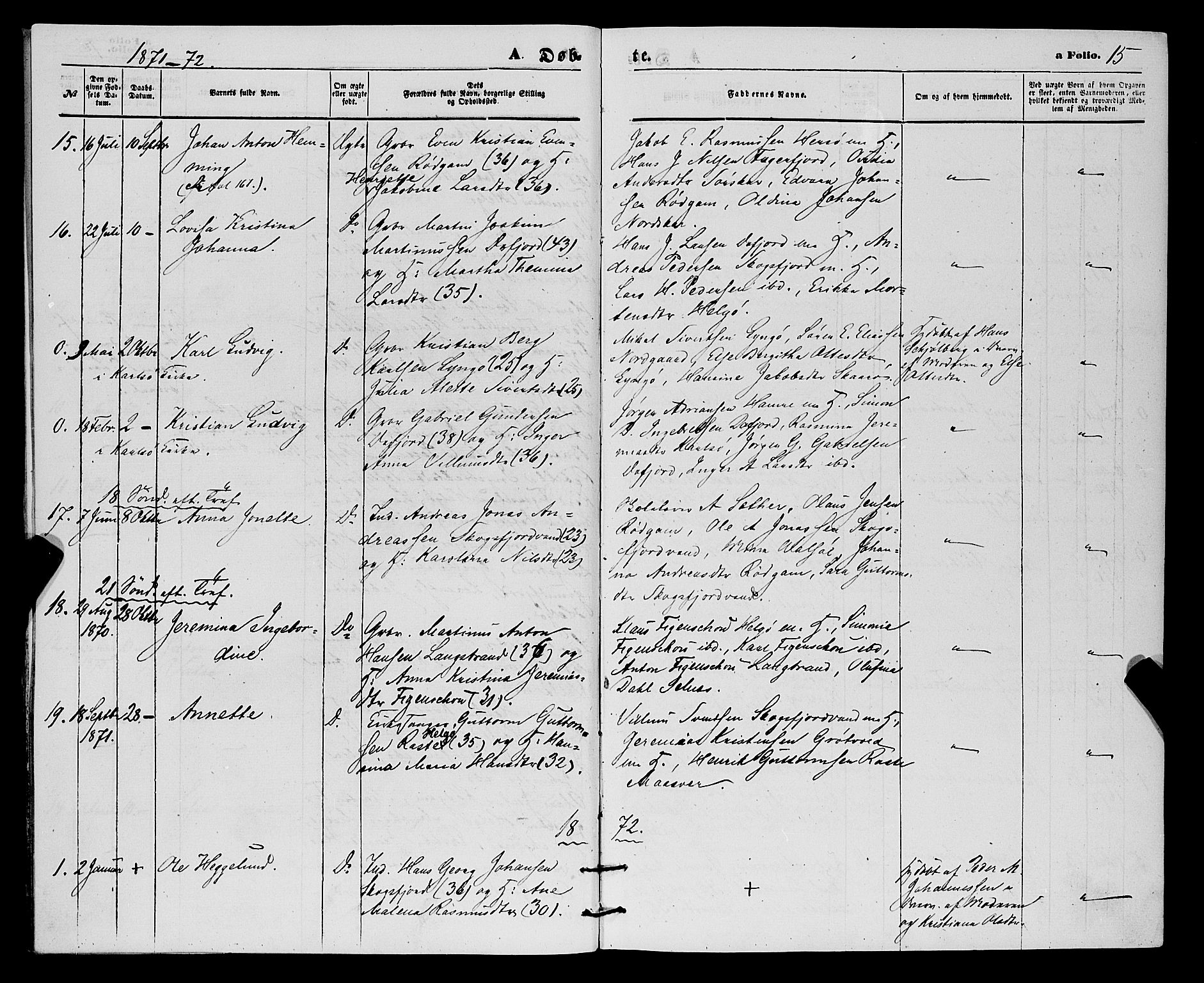 Karlsøy sokneprestembete, SATØ/S-1299/H/Ha/Haa/L0010kirke: Parish register (official) no. 10, 1867-1878, p. 15