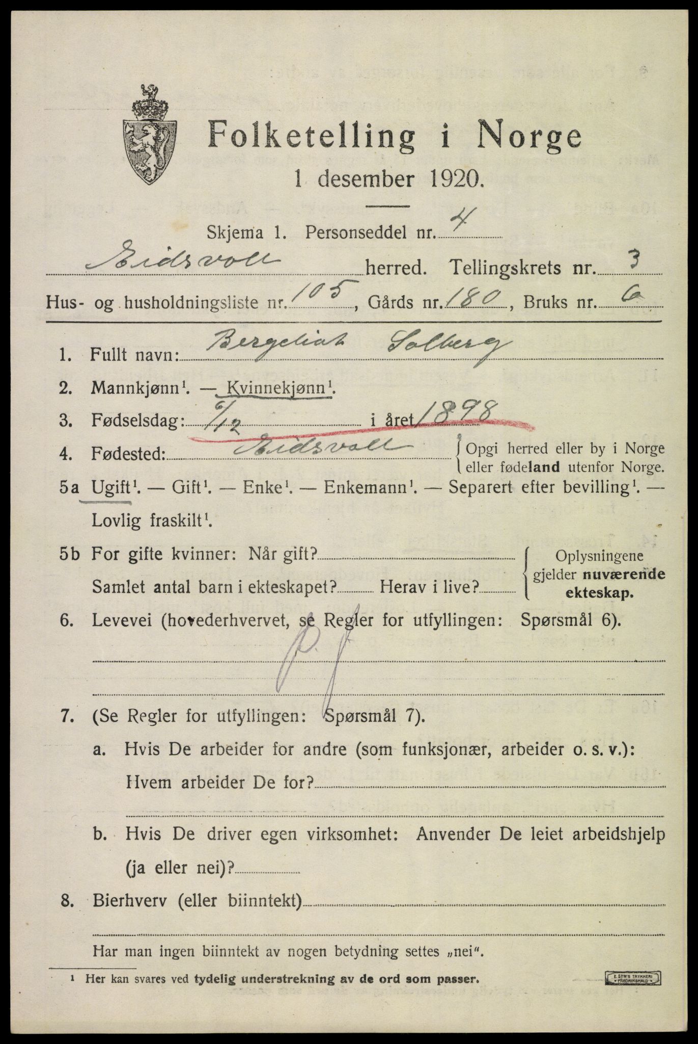 SAO, 1920 census for Eidsvoll, 1920, p. 8879