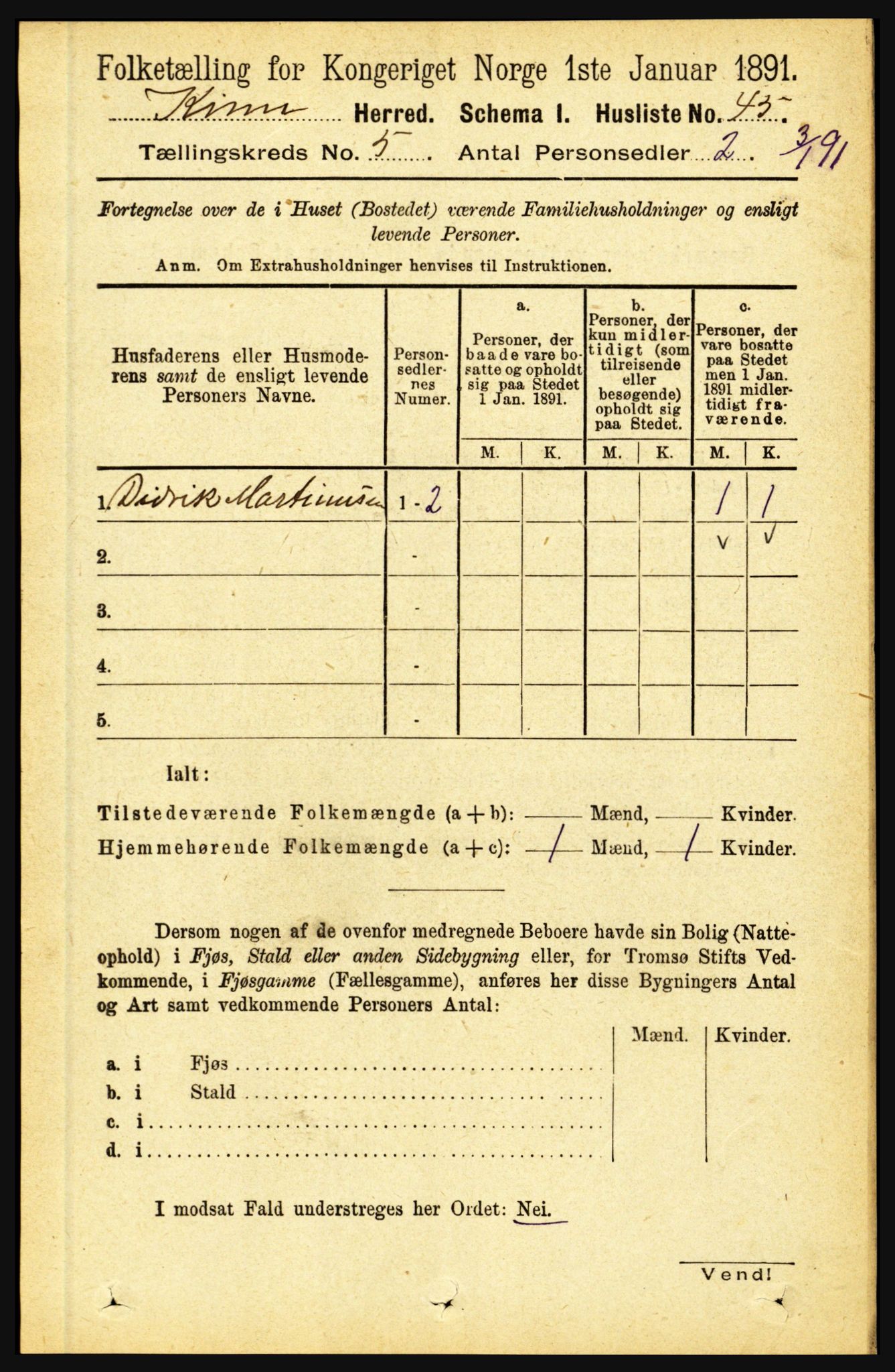 RA, 1891 census for 1437 Kinn, 1891, p. 1784