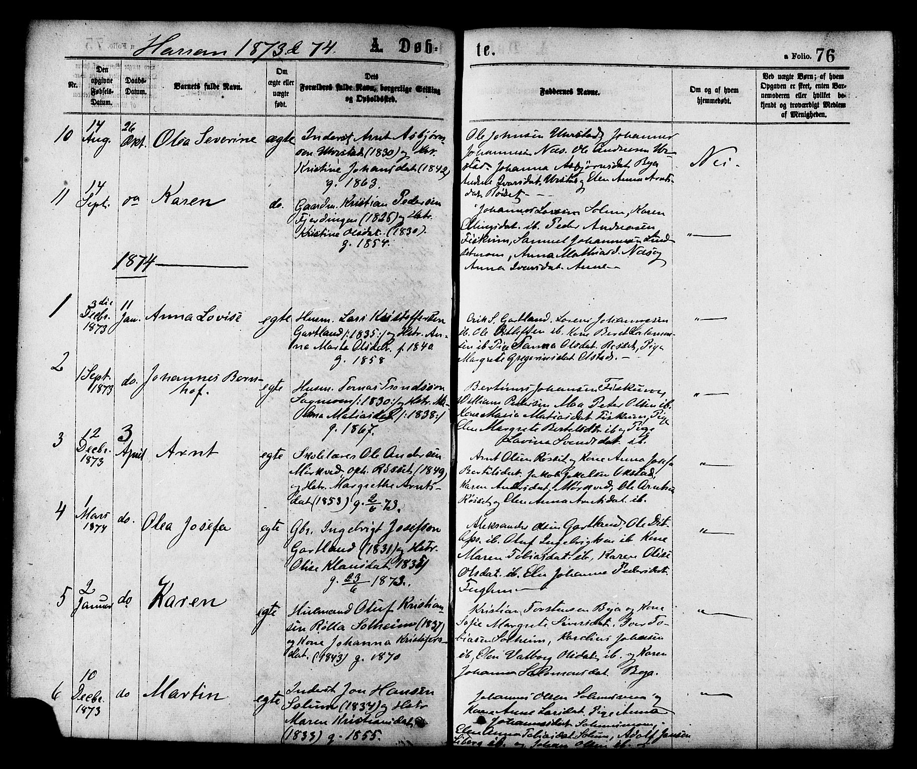 Ministerialprotokoller, klokkerbøker og fødselsregistre - Nord-Trøndelag, SAT/A-1458/758/L0516: Parish register (official) no. 758A03 /3, 1869-1879, p. 76