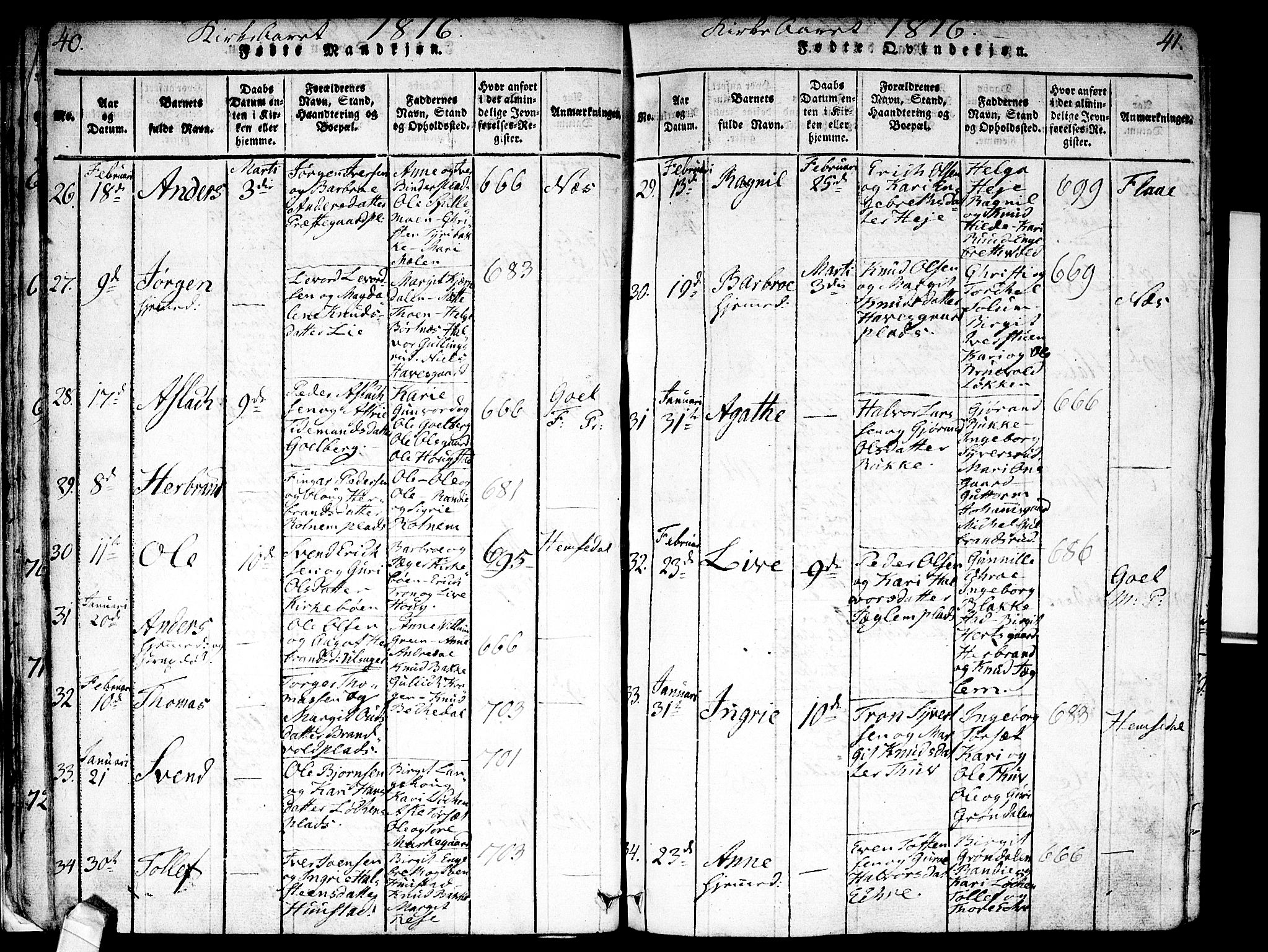 Nes kirkebøker, AV/SAKO-A-236/F/Fa/L0007: Parish register (official) no. 7, 1815-1823, p. 40-41