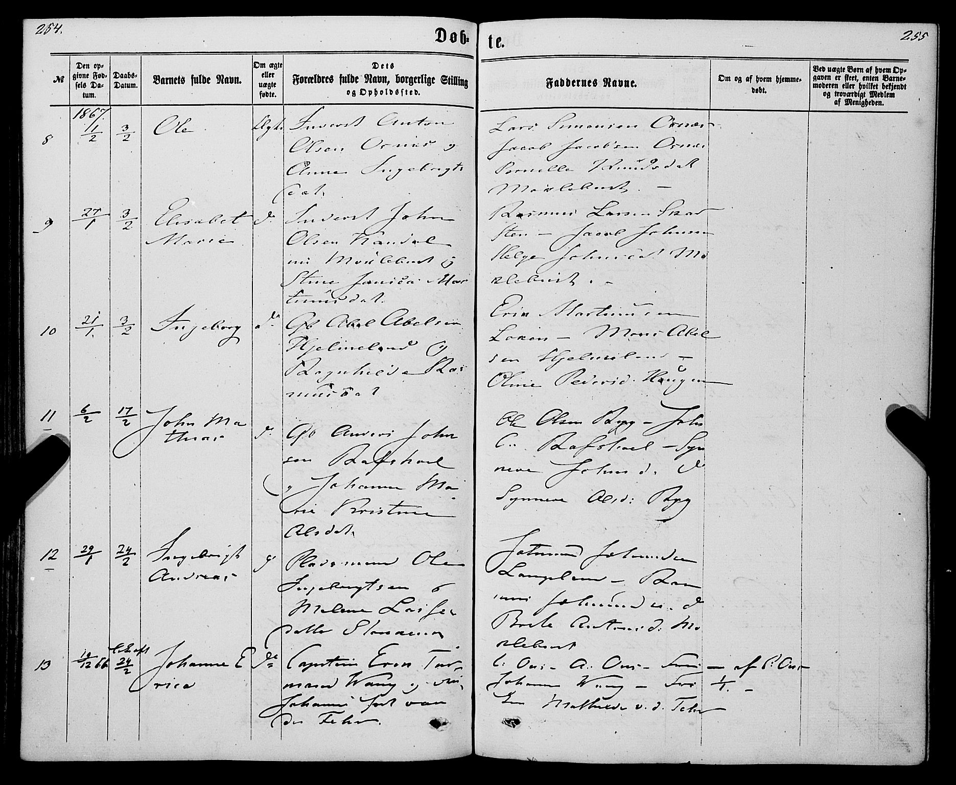 Eid sokneprestembete, AV/SAB-A-82301/H/Haa/Haaa/L0009: Parish register (official) no. A 9, 1861-1868, p. 254-255