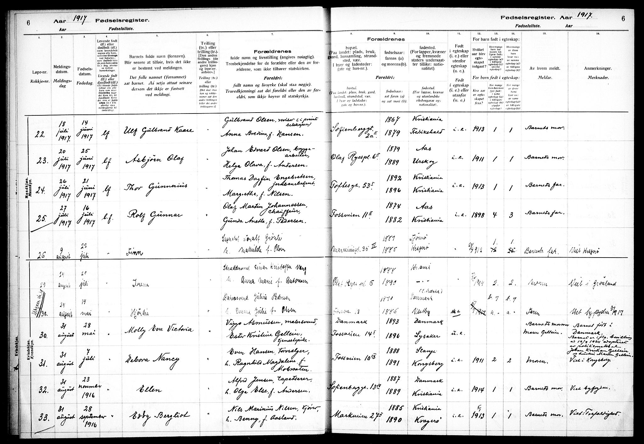 Hauge prestekontor Kirkebøker, AV/SAO-A-10849/J/Ja/L0001: Birth register no. 1, 1917-1938, p. 6