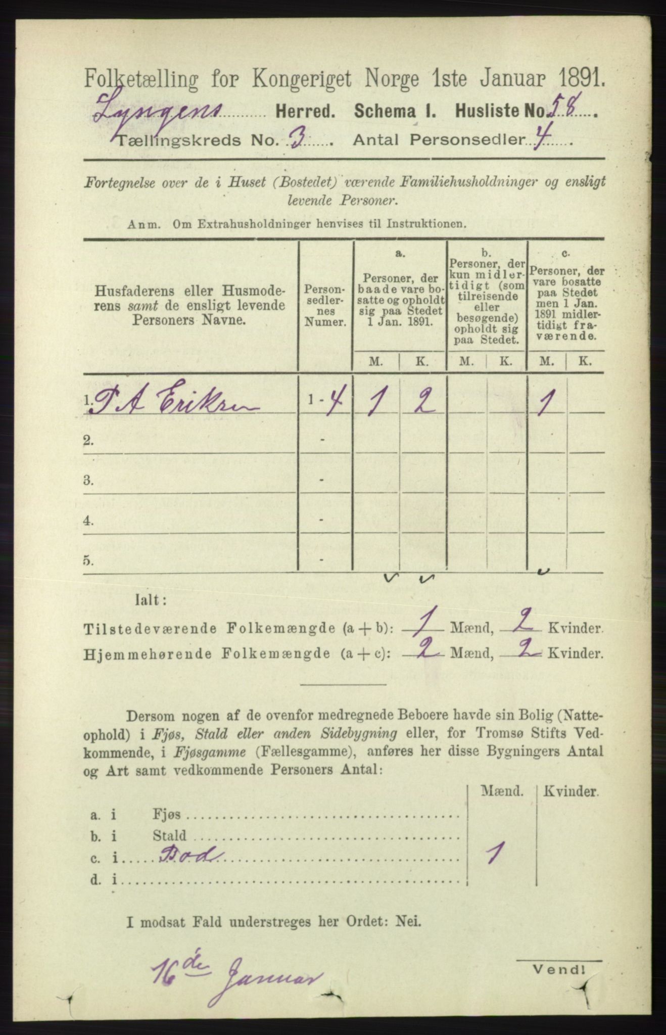 RA, 1891 census for 1938 Lyngen, 1891, p. 3127