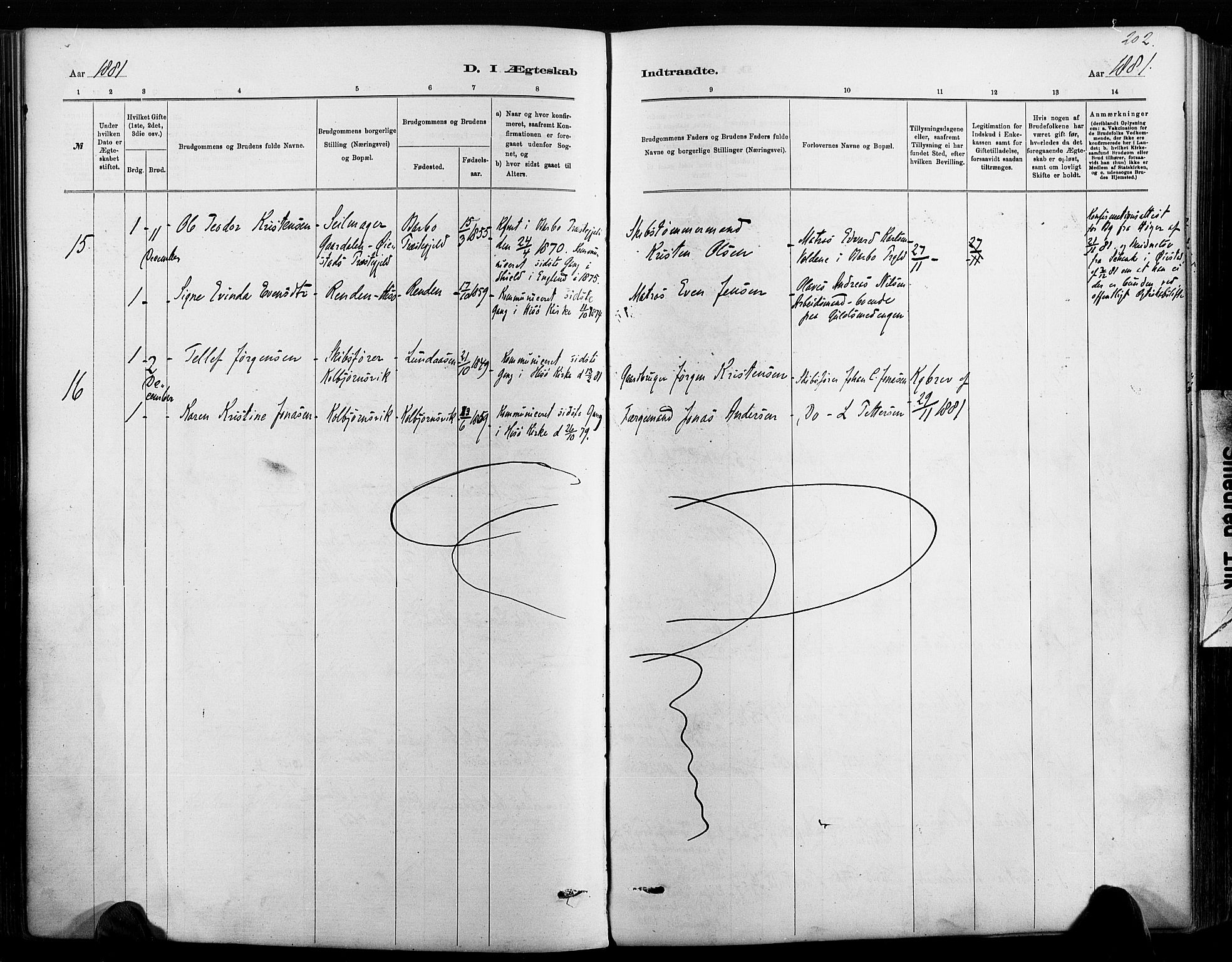 Hisøy sokneprestkontor, SAK/1111-0020/F/Fa/L0003: Parish register (official) no. A 3, 1881-1894, p. 202