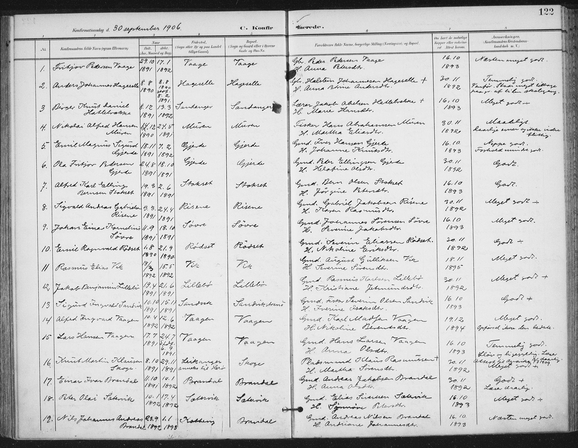 Ministerialprotokoller, klokkerbøker og fødselsregistre - Møre og Romsdal, AV/SAT-A-1454/503/L0038: Parish register (official) no. 503A06, 1901-1917, p. 122