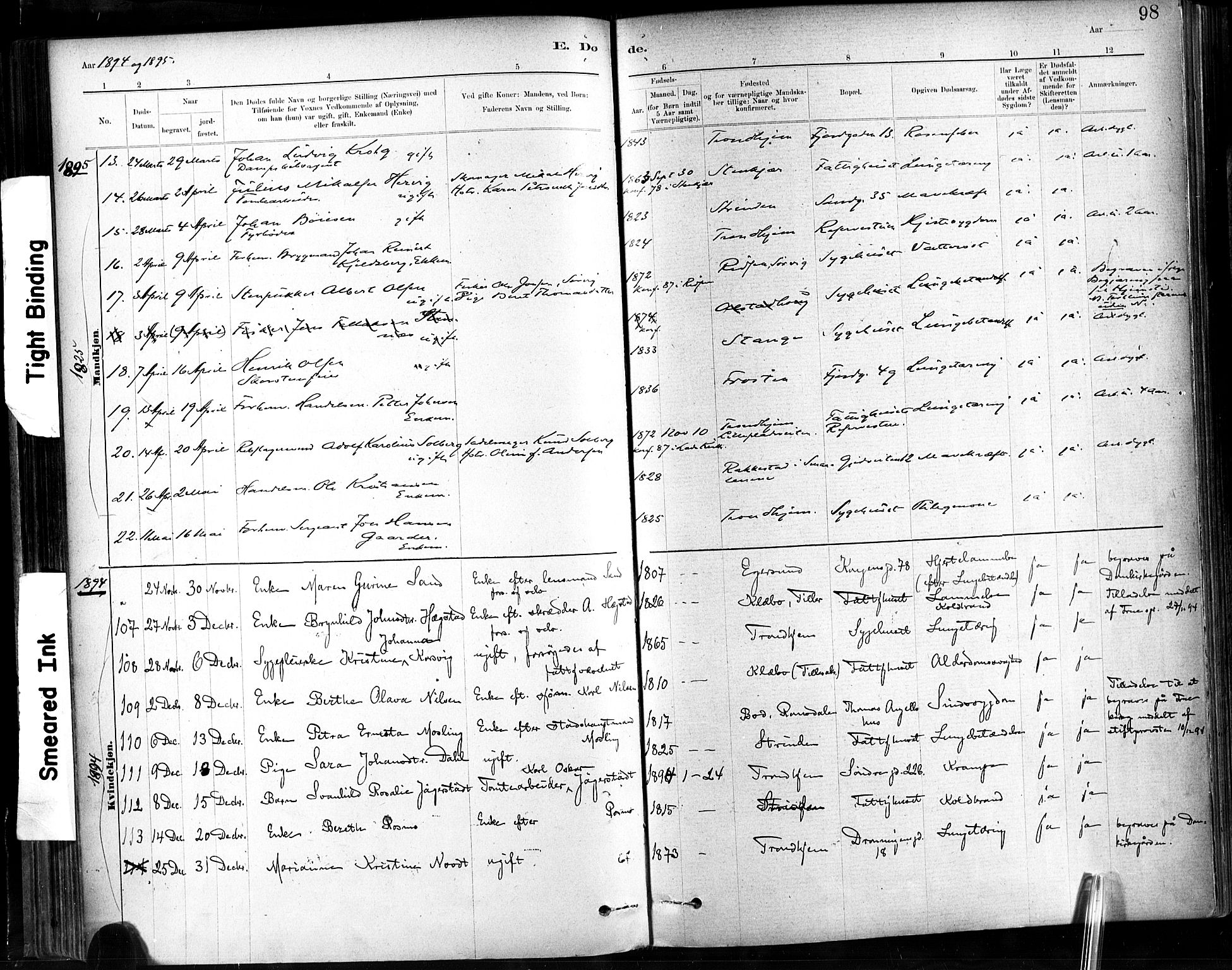 Ministerialprotokoller, klokkerbøker og fødselsregistre - Sør-Trøndelag, AV/SAT-A-1456/602/L0120: Parish register (official) no. 602A18, 1880-1913, p. 98