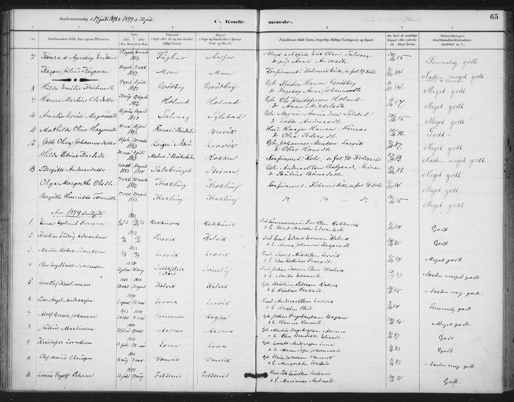Ministerialprotokoller, klokkerbøker og fødselsregistre - Nord-Trøndelag, AV/SAT-A-1458/783/L0660: Parish register (official) no. 783A02, 1886-1918, p. 65