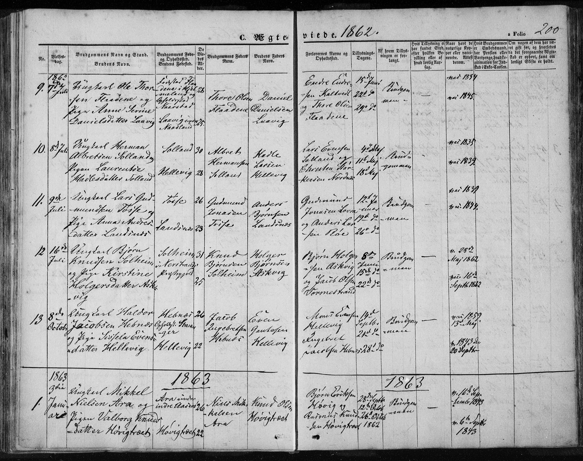 Jelsa sokneprestkontor, SAST/A-101842/01/IV: Parish register (official) no. A 7, 1854-1866, p. 200