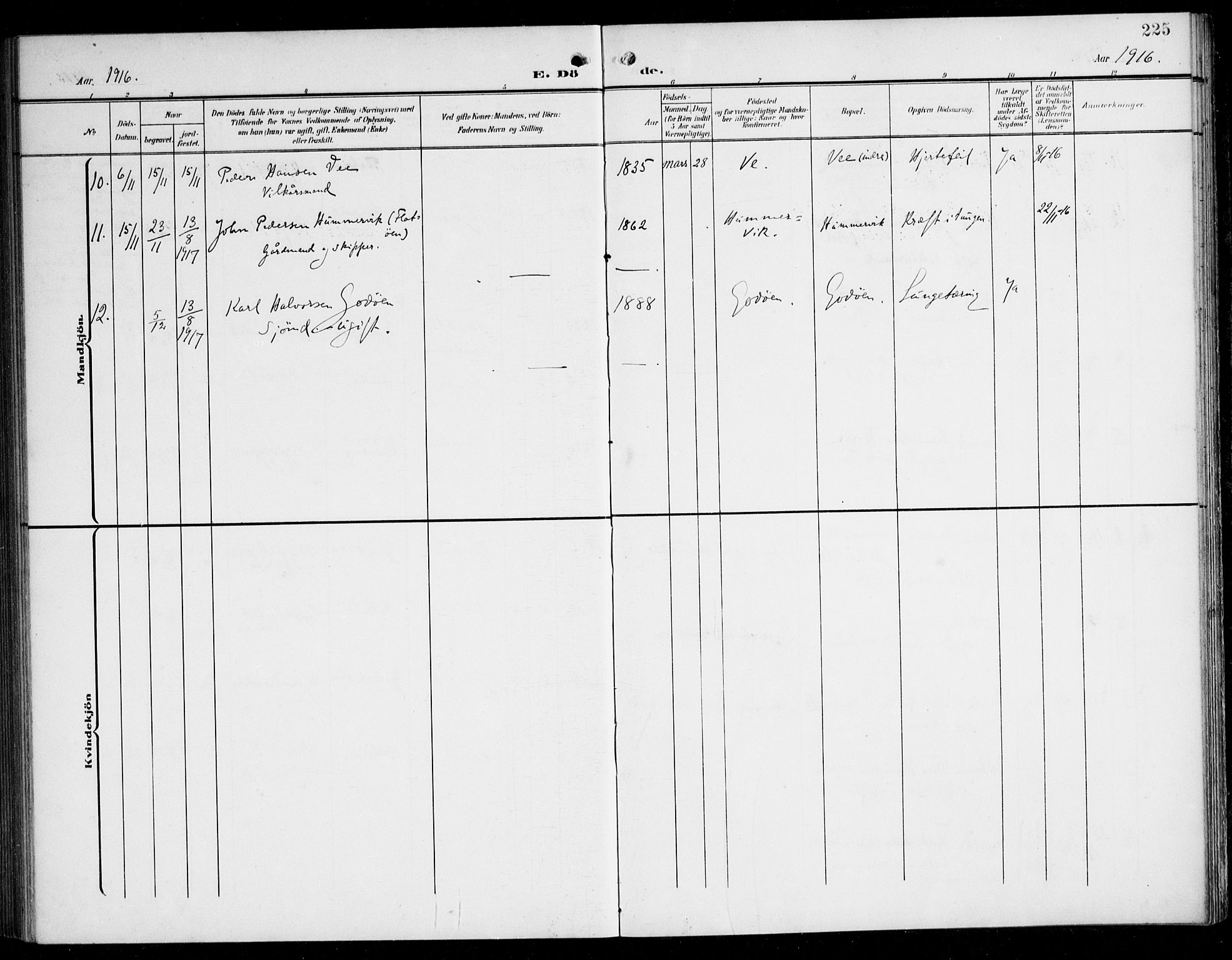 Tysnes sokneprestembete, AV/SAB-A-78601/H/Haa: Parish register (official) no. B 2, 1907-1925, p. 225