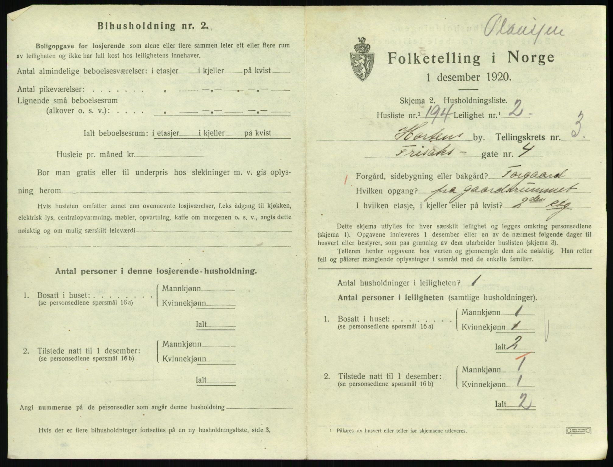 SAKO, 1920 census for Horten, 1920, p. 4749