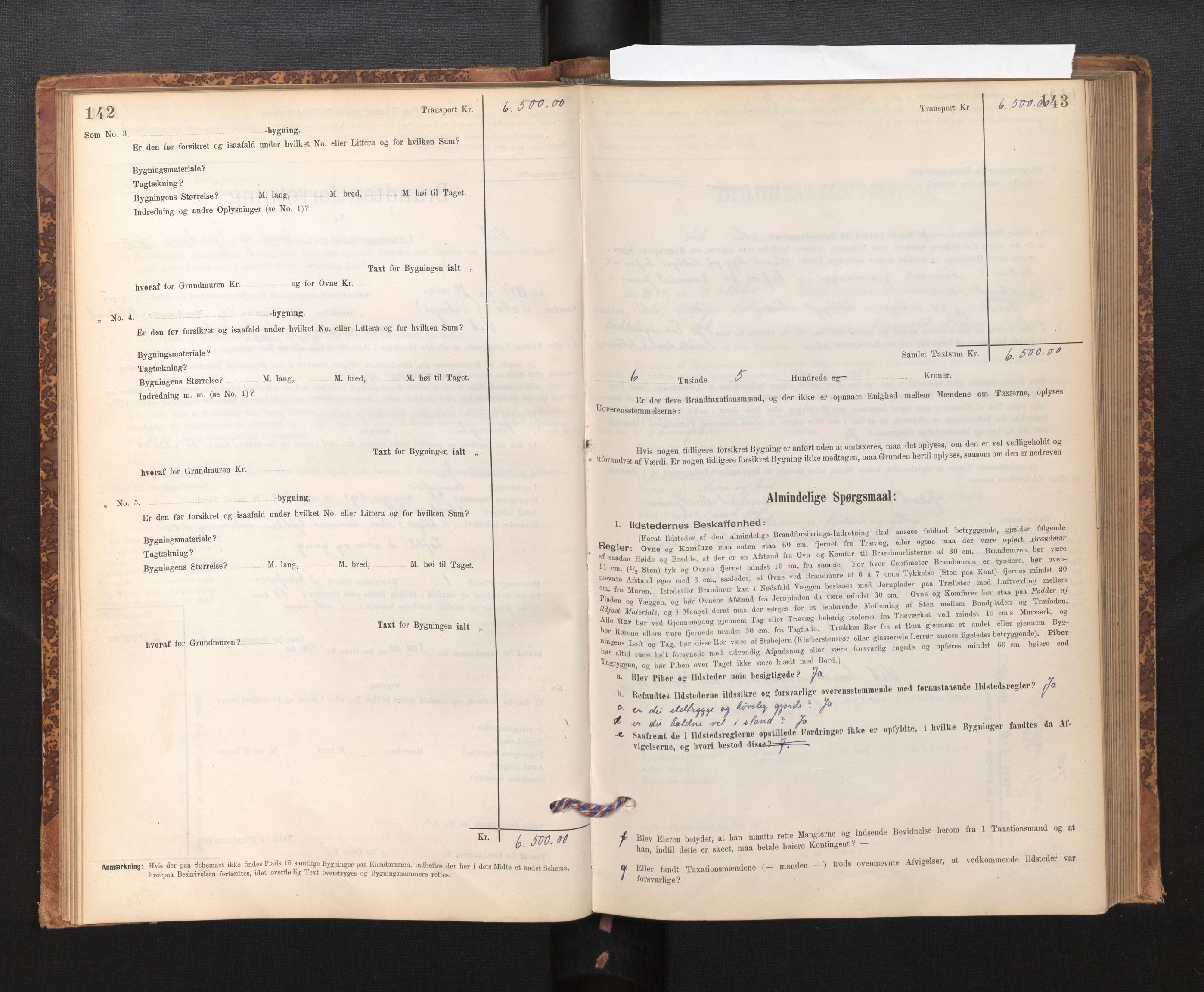 Lensmannen i Vik, SAB/A-30301/0012/L0006: Branntakstprotokoll, skjematakst, 1896-1949, p. 142-143