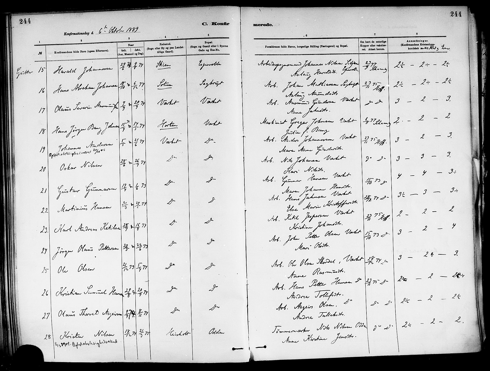 Holla kirkebøker, SAKO/A-272/F/Fa/L0008: Parish register (official) no. 8, 1882-1897, p. 244