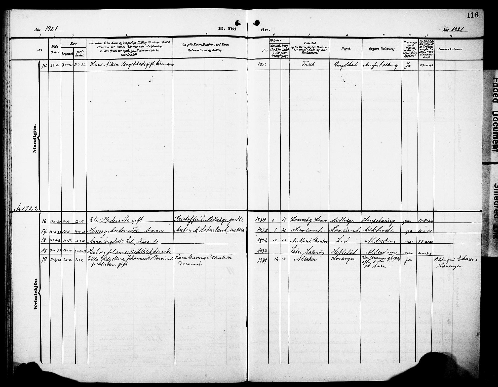 Tysnes sokneprestembete, SAB/A-78601/H/Hab: Parish register (copy) no. C 3, 1908-1924, p. 116