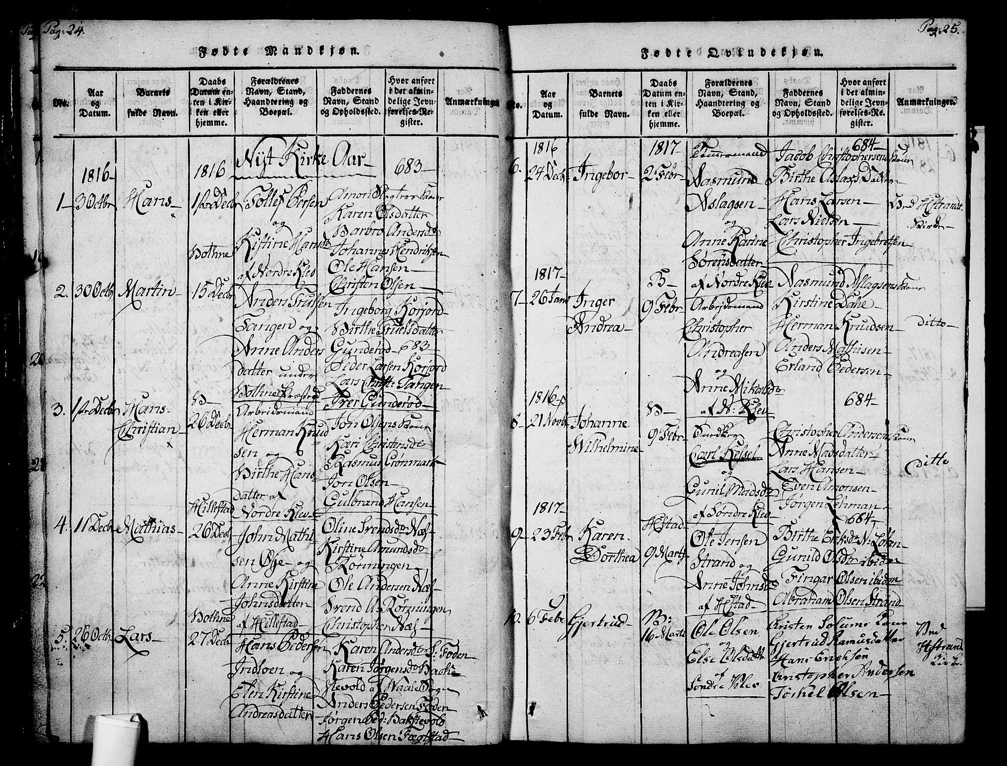 Botne kirkebøker, AV/SAKO-A-340/F/Fa/L0005: Parish register (official) no. I 5, 1814-1836, p. 24-25