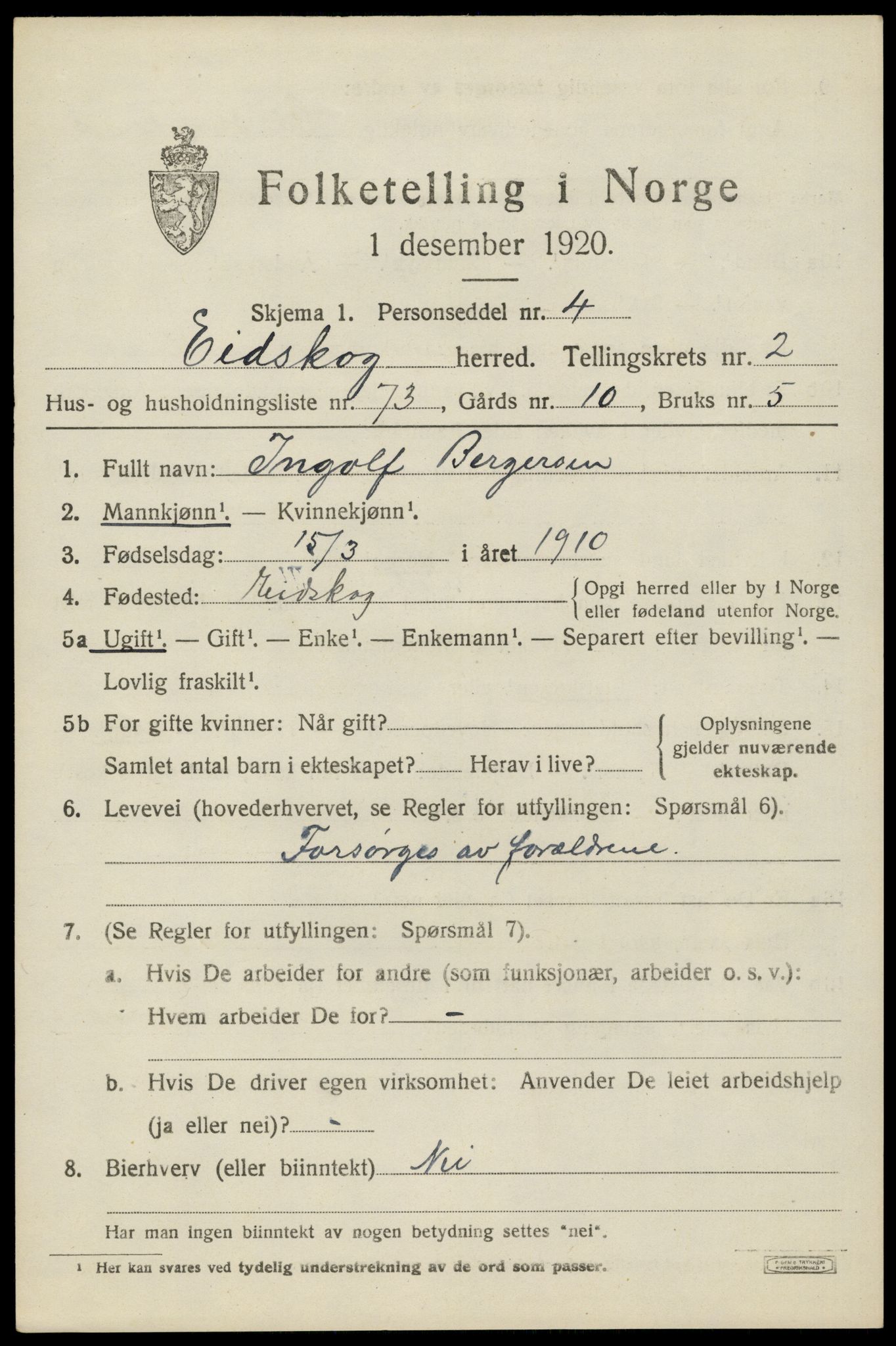 SAH, 1920 census for Eidskog, 1920, p. 3697