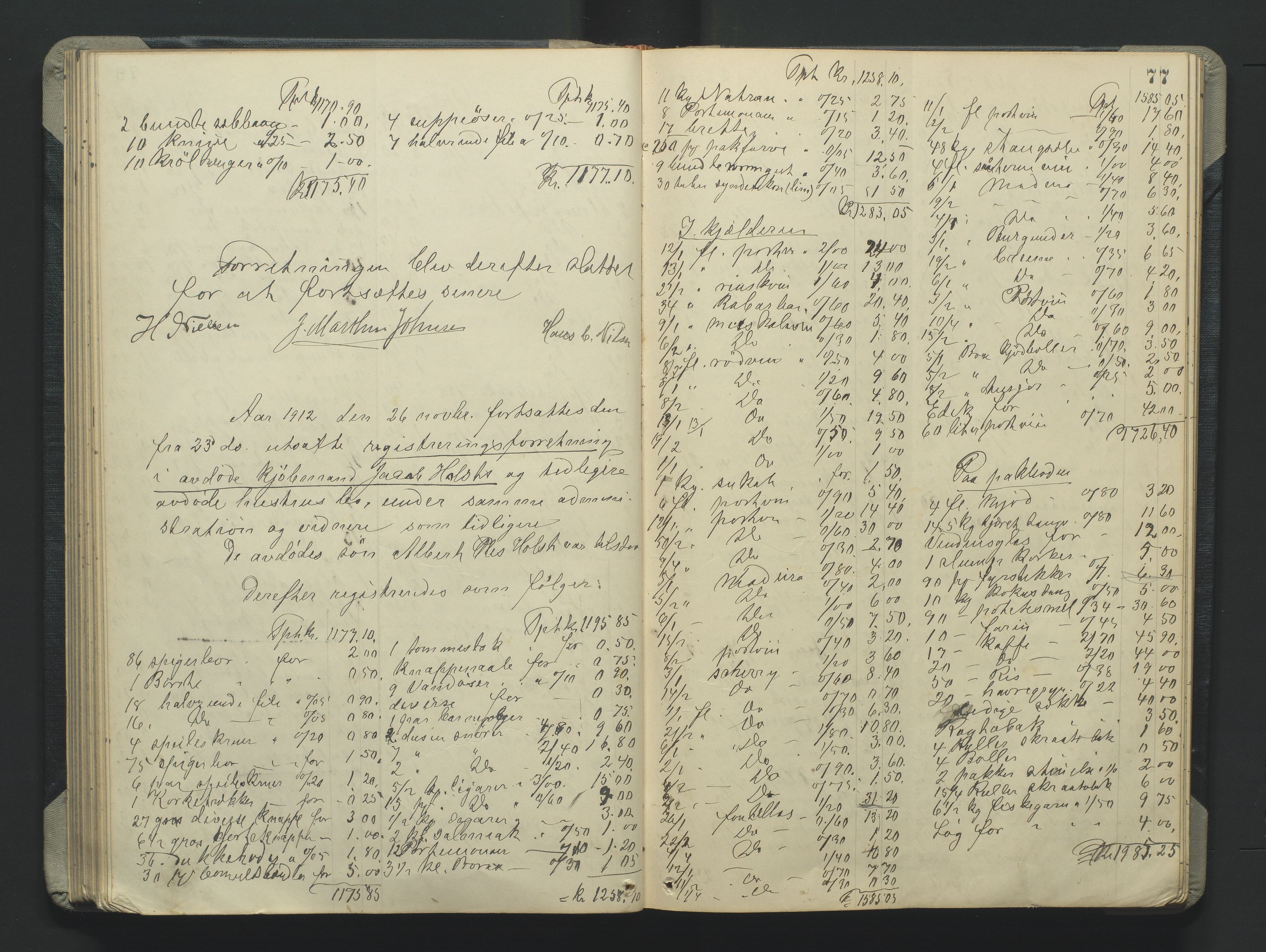 Grimstad byfogd, AV/SAK-1222-0003/H/Hc/L0009: Skifteprotokoll nr. 9, 1908-1918, p. 77