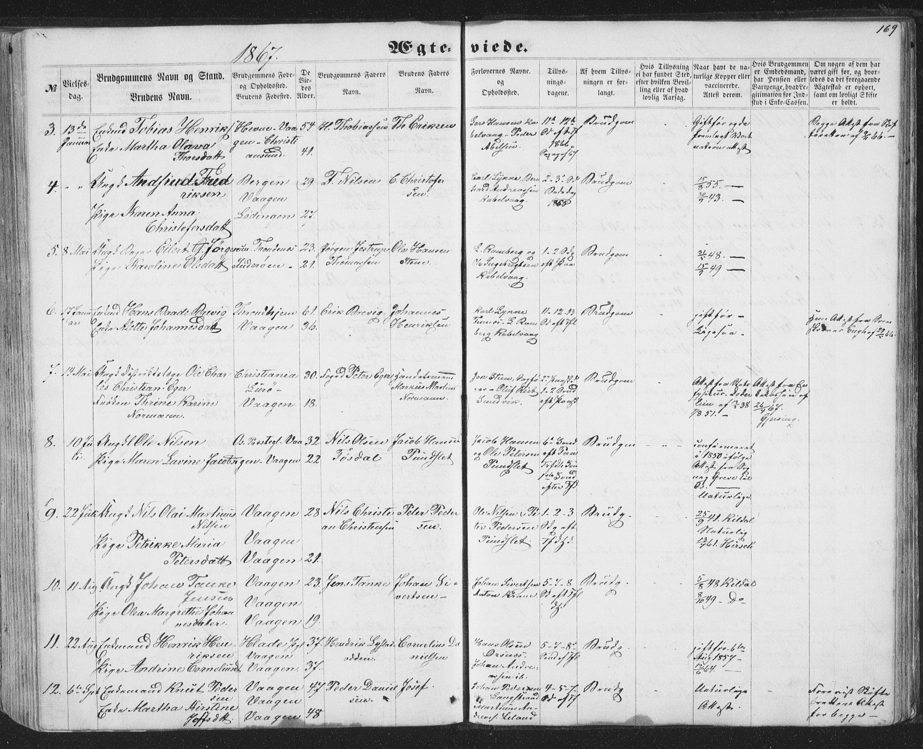 Ministerialprotokoller, klokkerbøker og fødselsregistre - Nordland, AV/SAT-A-1459/874/L1073: Parish register (copy) no. 874C02, 1860-1870, p. 169