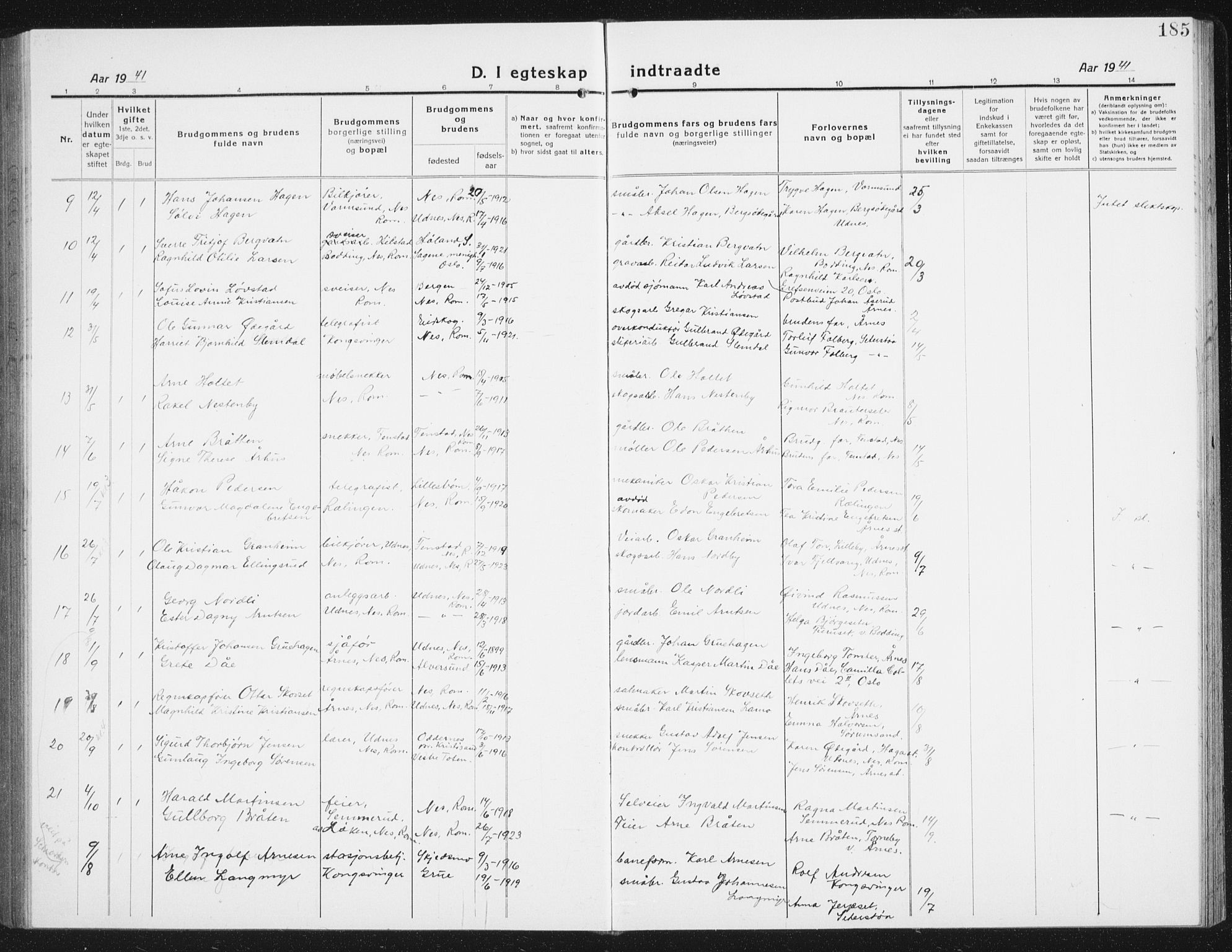 Nes prestekontor Kirkebøker, AV/SAO-A-10410/G/Gc/L0002: Parish register (copy) no. III 2, 1915-1943, p. 185