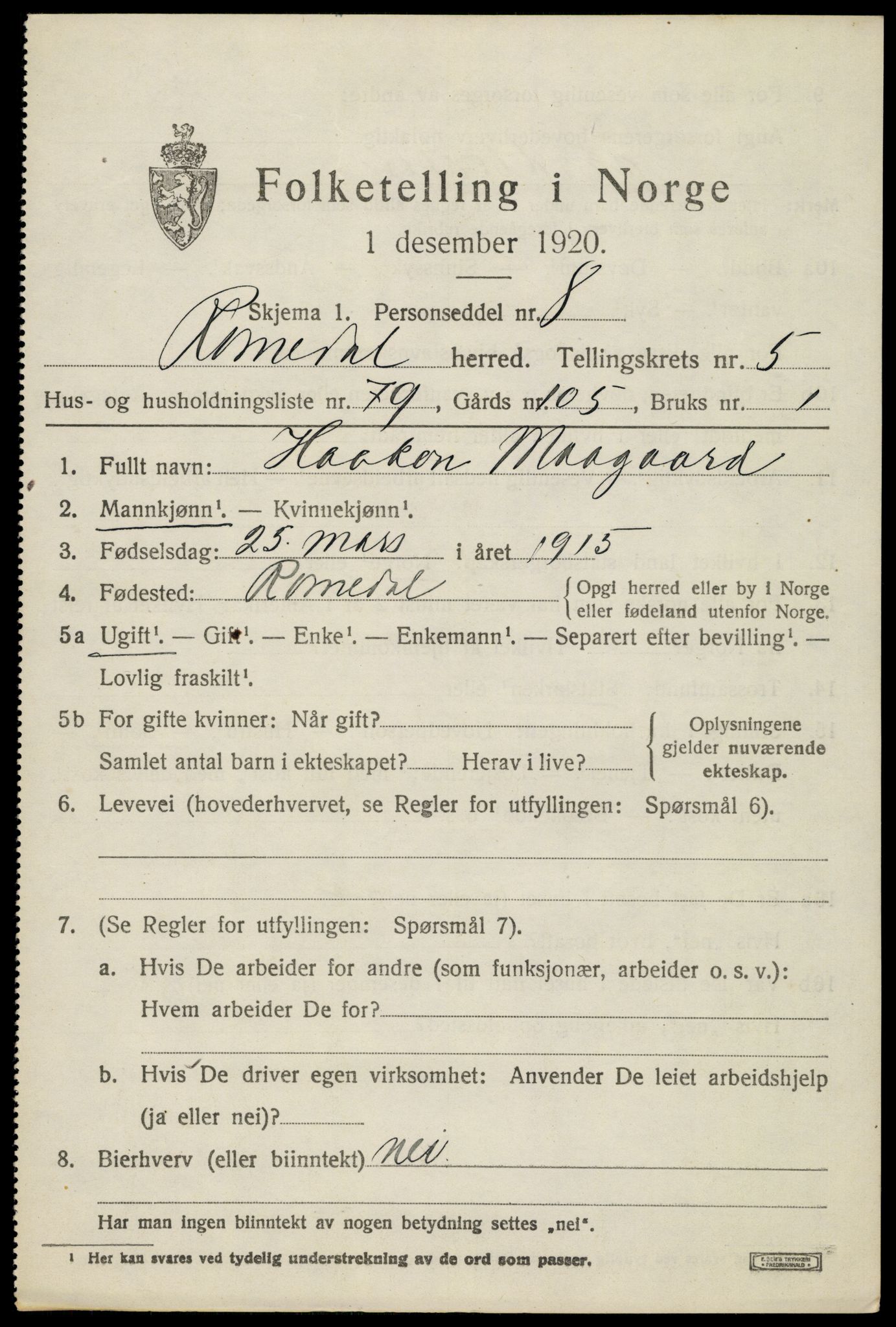 SAH, 1920 census for Romedal, 1920, p. 7759