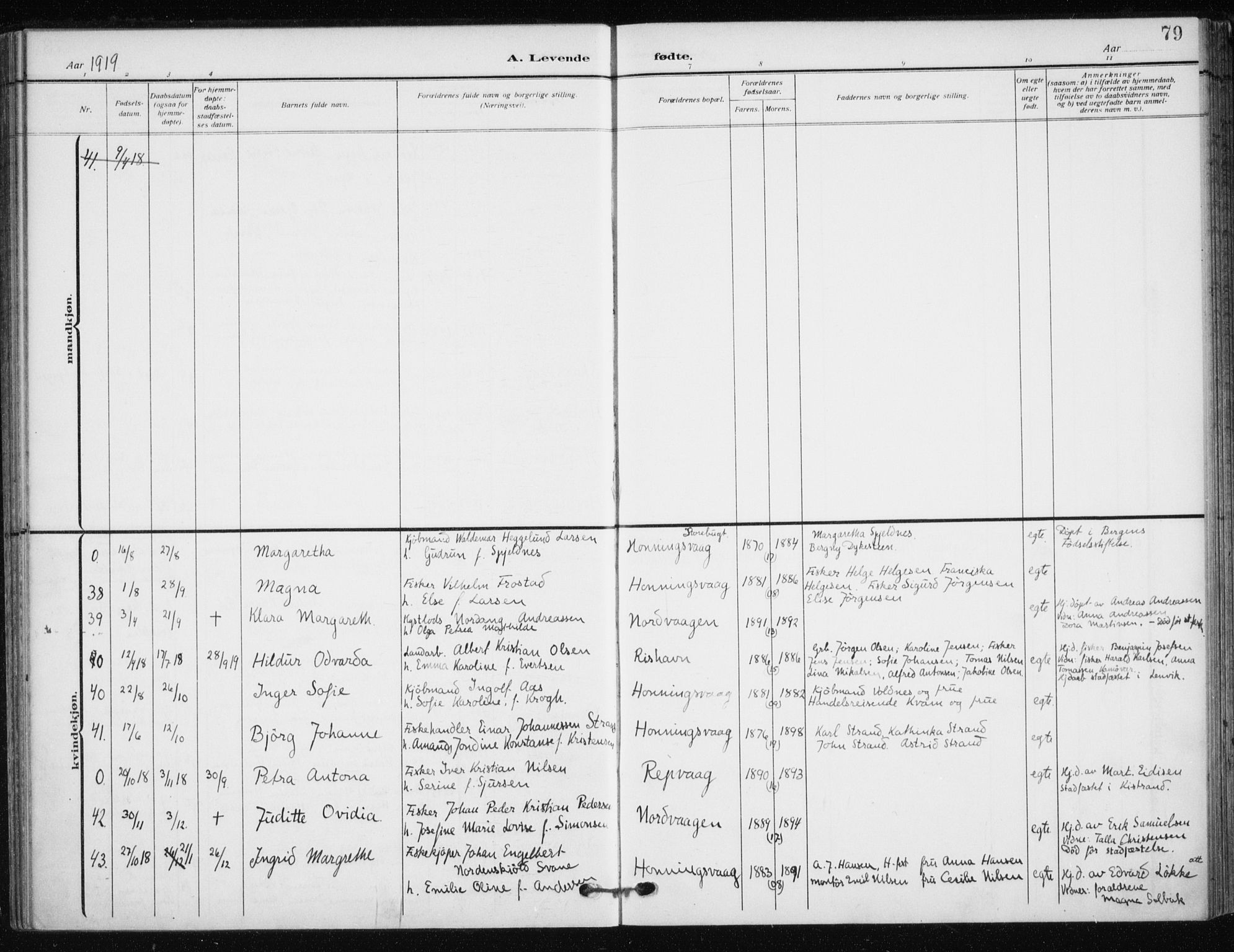 Kjelvik/Nordkapp sokneprestkontor, SATØ/S-1350/H/Ha/L0001kirke: Parish register (official) no. 1, 1911-1919, p. 79