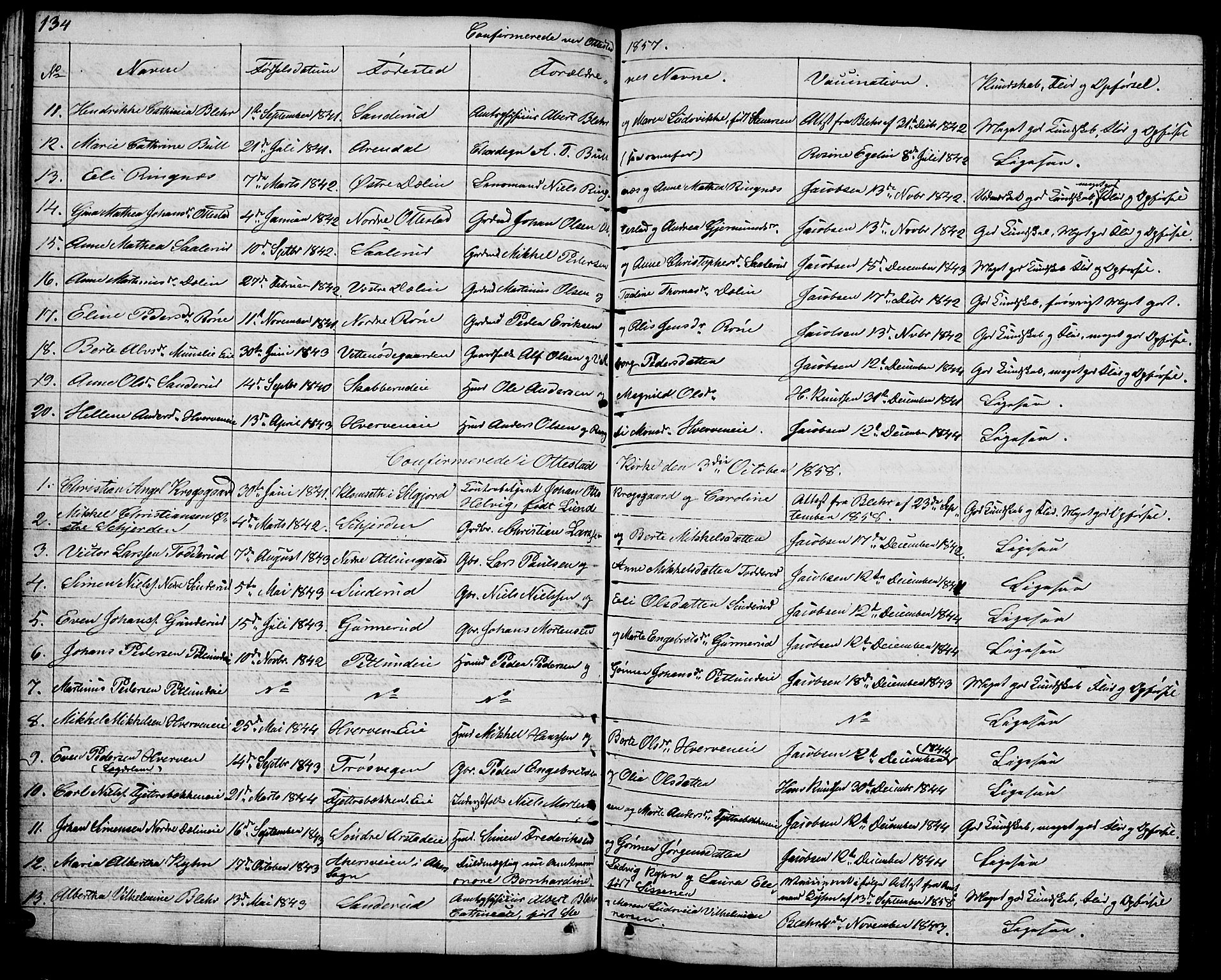 Stange prestekontor, SAH/PREST-002/L/L0002: Parish register (copy) no. 2, 1838-1879, p. 134